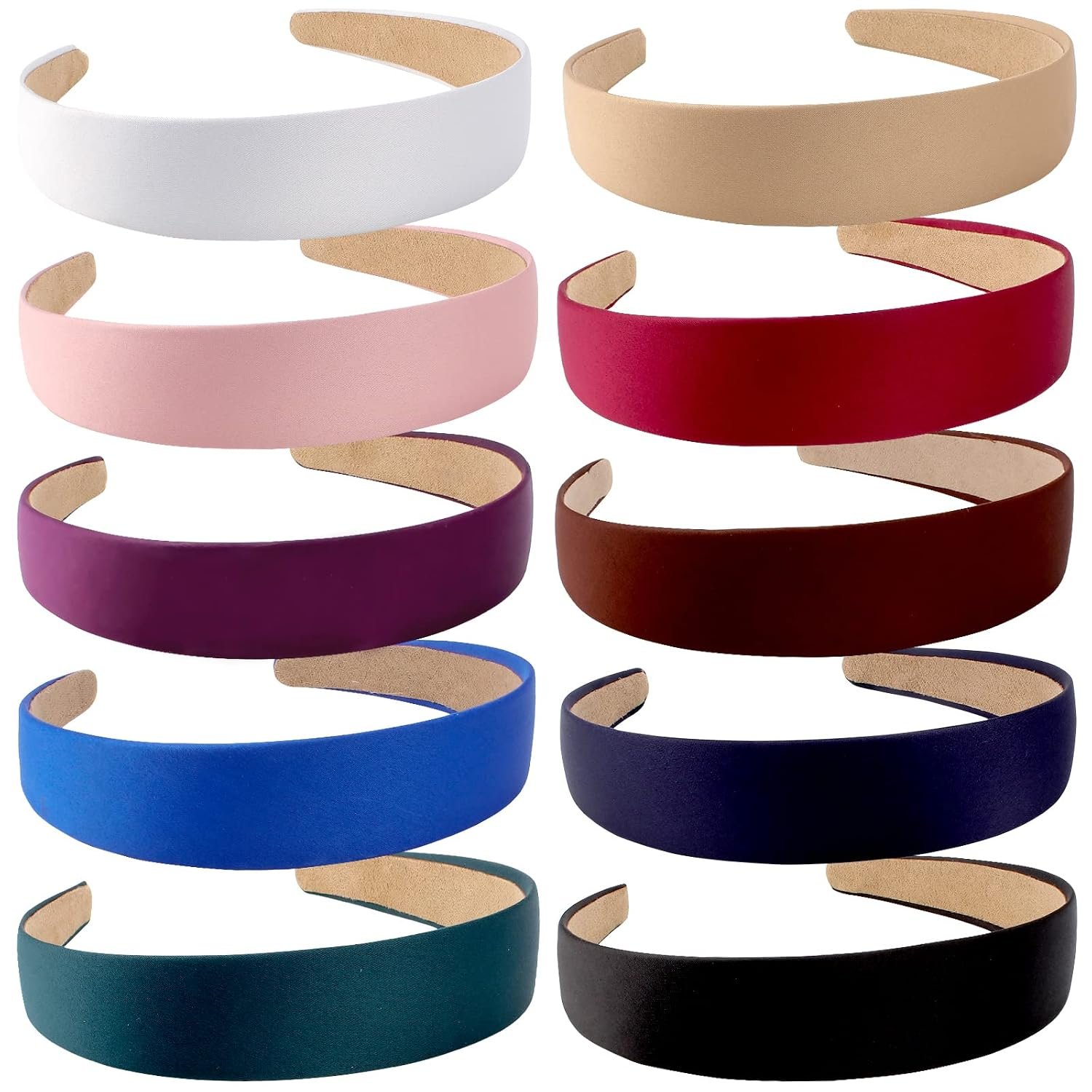 Wecoe Headbands for Women Girls, 10 Pcs 1 Inch Wide Satin Headbands | Minimalist Hair Bands for Daily Wear, Party, Cosplay, Diy Costume Hair Accessories