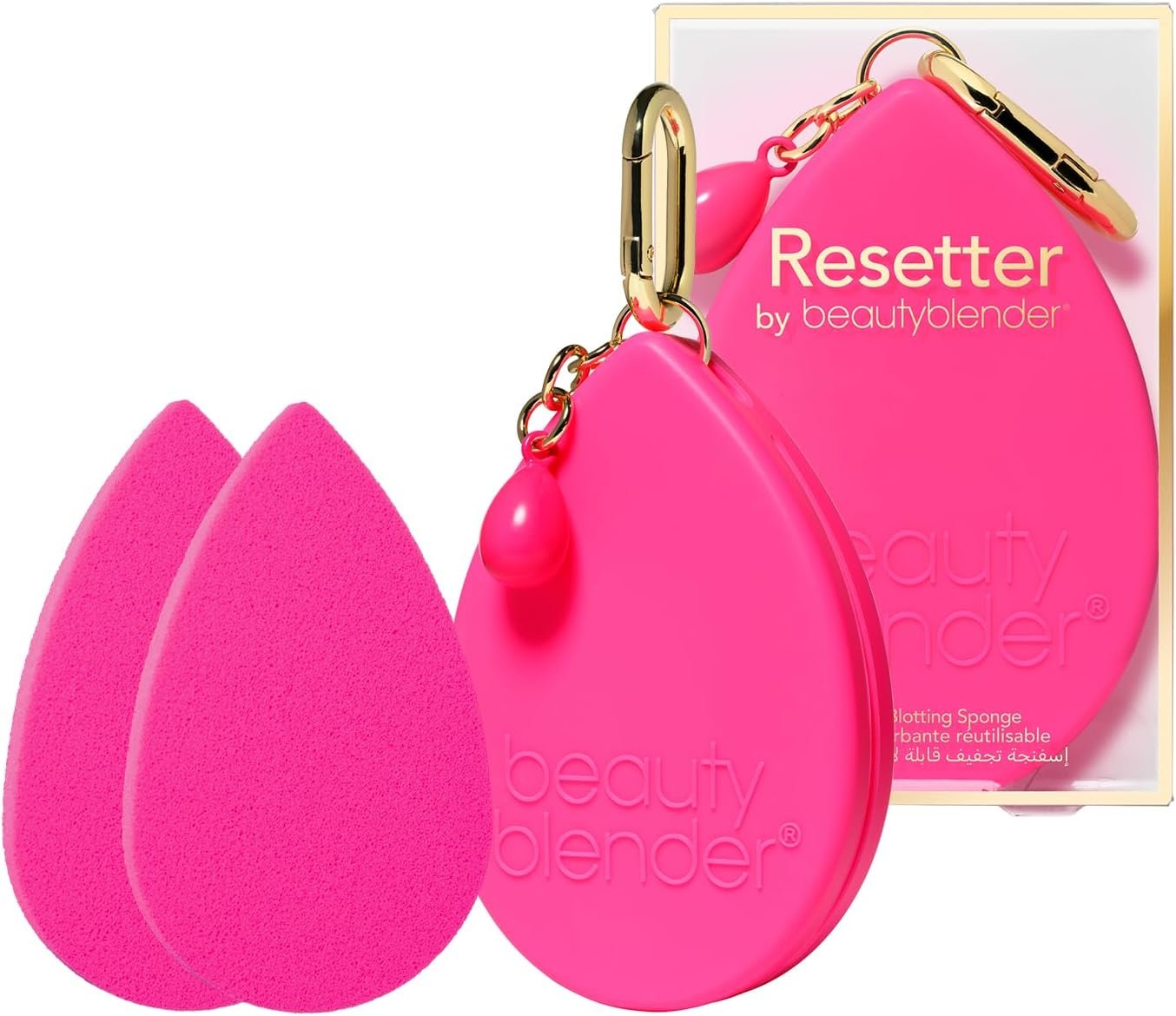 Beautyblender Resetter Set of 2 Reusable Makeup Blotting Sponges | Oil Absorbing Face Blotter for Oily Skin, Removes Shine Without Smudging Makeup | Washable Foam Blotters with Silicone Travel Case