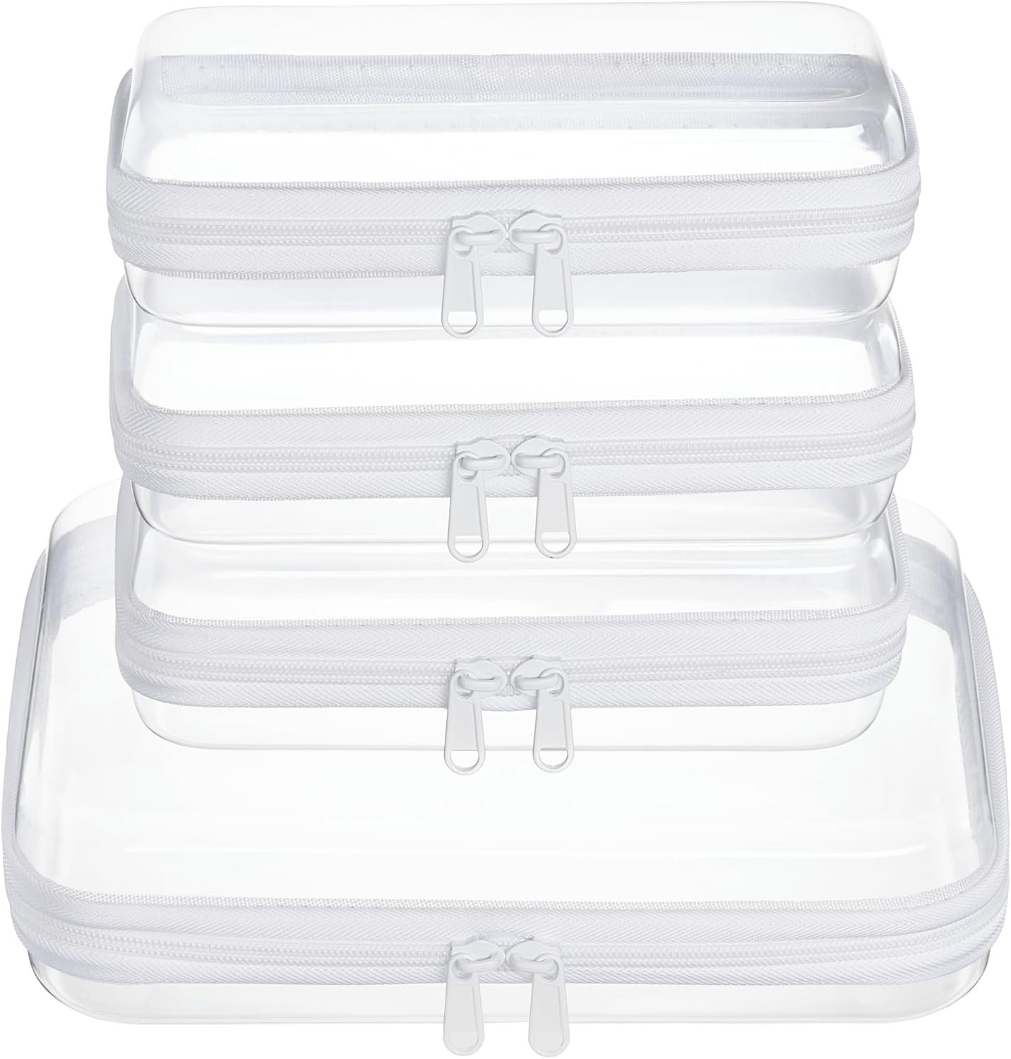 4 pcs Clear Zipper Pouches,Hard Shell Zipper Case | Toiletry Bag for Travel, CLear Diaper Bag, Toiletry Pouch, Travel Organizer, Cosmetic Bag,Toy Storage Bins (M+3S)