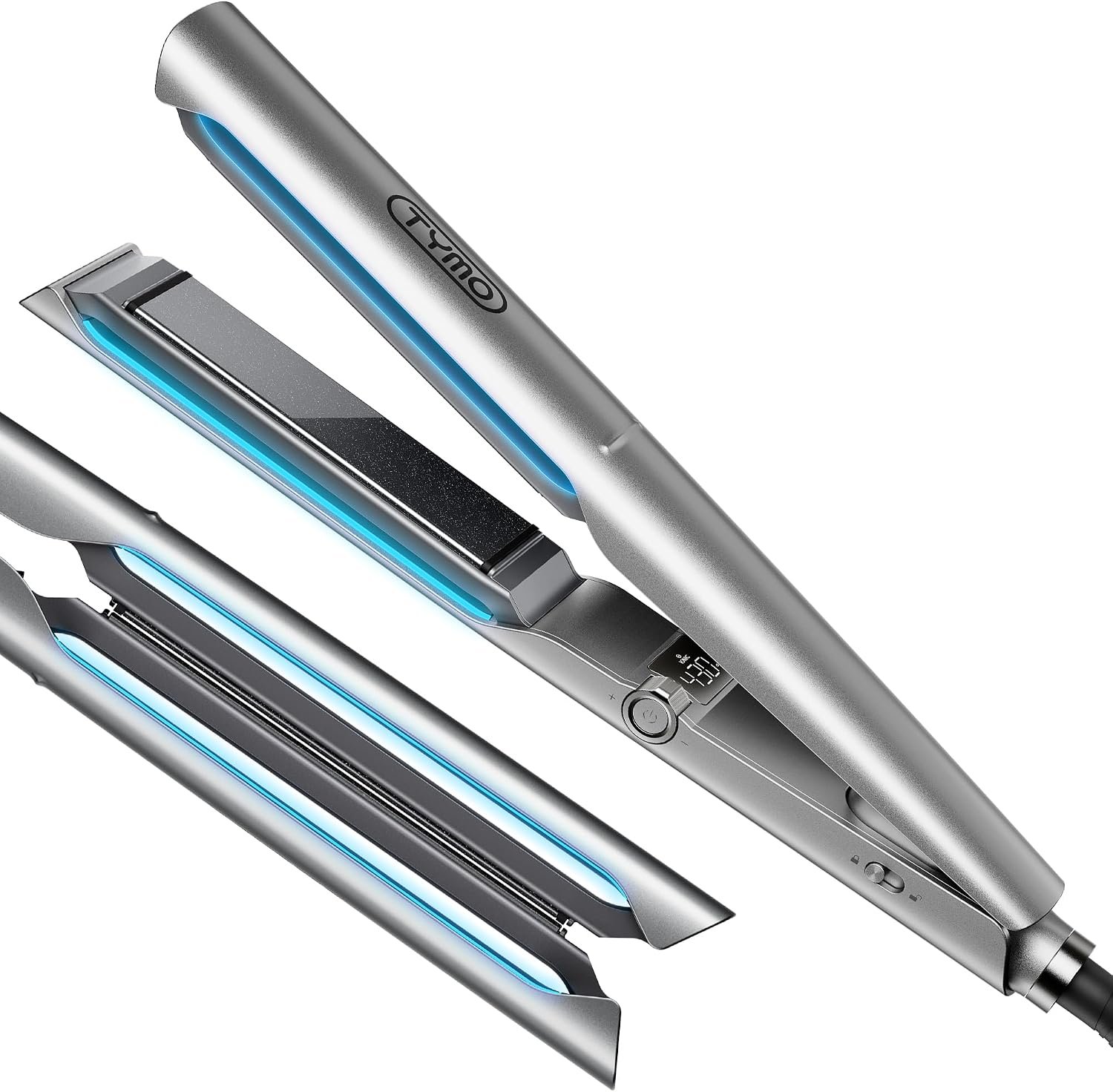 TYMO New-Gen Flat Iron Hair Straightener, 1″ Long Ceramic Plates, 3X Smoother Glide, 2X Faster Styling with Less Damage, FLAIGHT Holo 2 in 1 Straightener and Curler for Women, 500M Ions, Metal Grey
