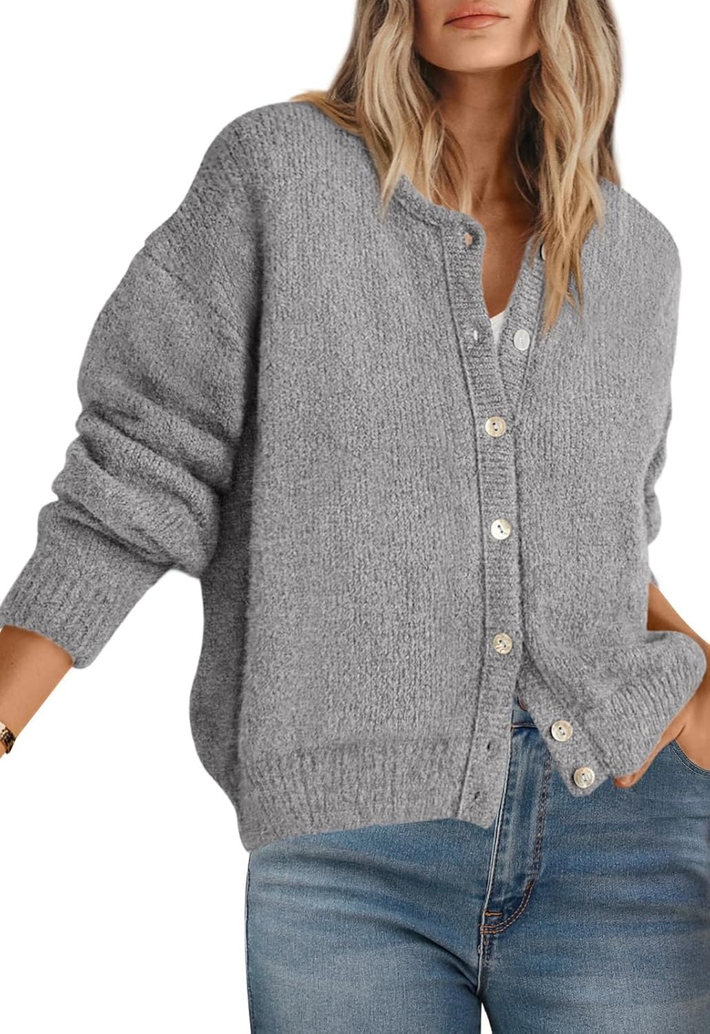 PRETTYGARDEN Long Sleeve Crewneck Button Down Womens Sweaters Fall Clothes | Open Front Chunky Cardigan Sweaters for Women 2026, Soft Cozy Loose Fit Ribbed Knit Sweater, Trendy Ladies Winter Coats