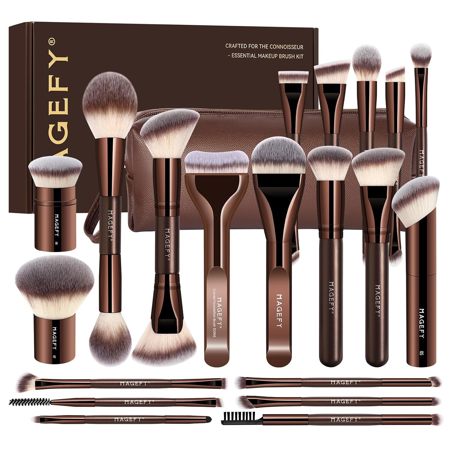 MAGEFY Makeup Brushes 26-in-20 Professional Makeup Brush Set Double-End Make Up Brushes for Powder Concealers Eye Shadows Blush Contour Foundation Brushes with Case