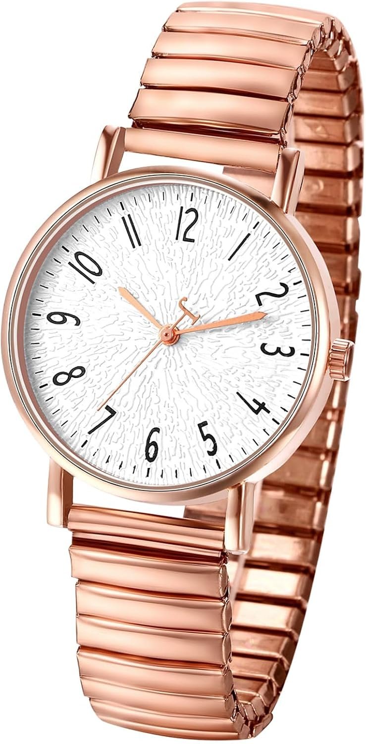 OIDEA Women’s Elastic Strap Watches: Large Face Arabic Numerals Analog Quartz Wrist Watches for Women Easy Reader Stretch Band Waterproof Ladies Wratch