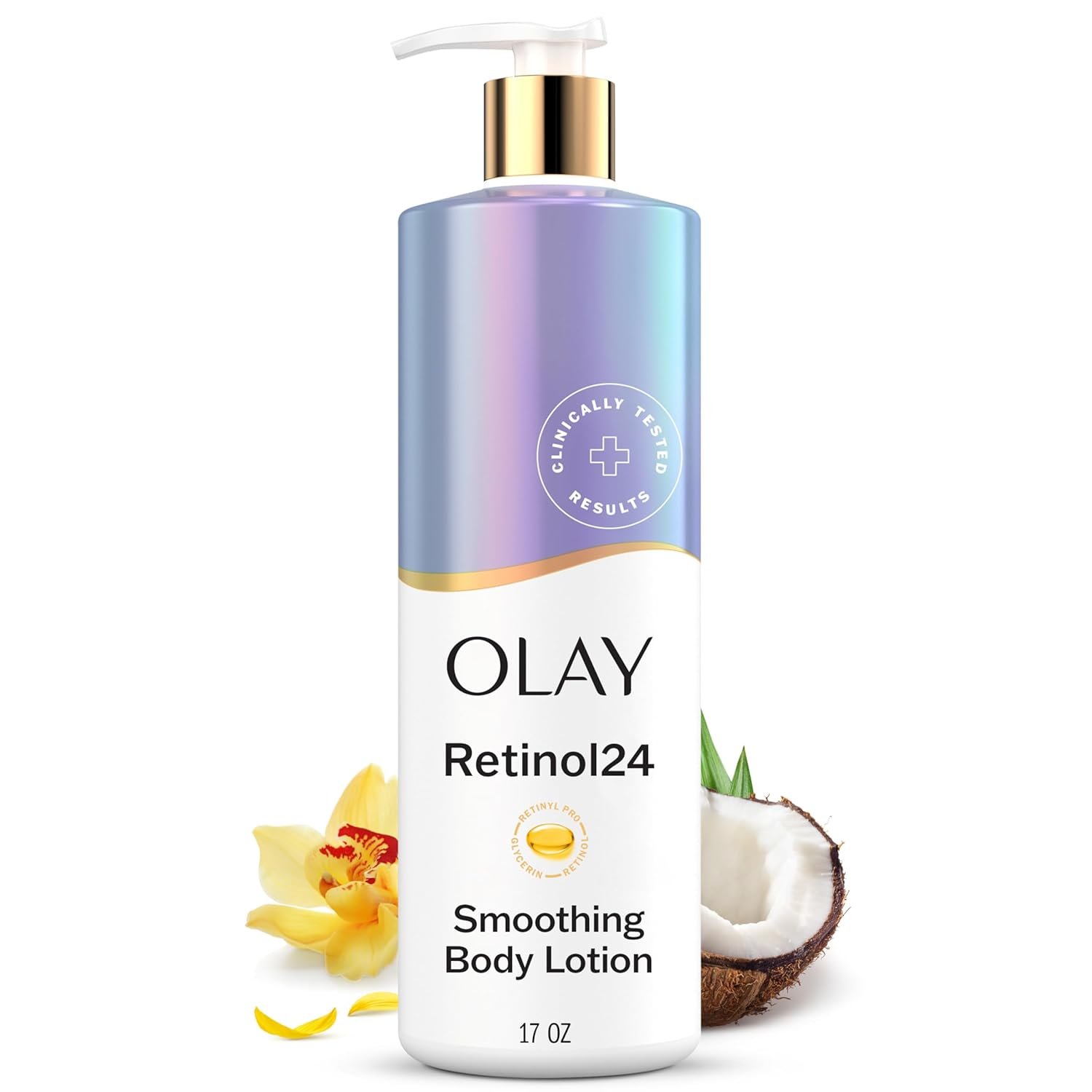 Olay Body Lotion for Women, Smoothing with Retinol Serum, Visibly Smoother Skin, 24hr Moisture & Hydration, Fast Absorbing Formula, Vitamin B3 Complex, For All Skin Types, 17 fl oz