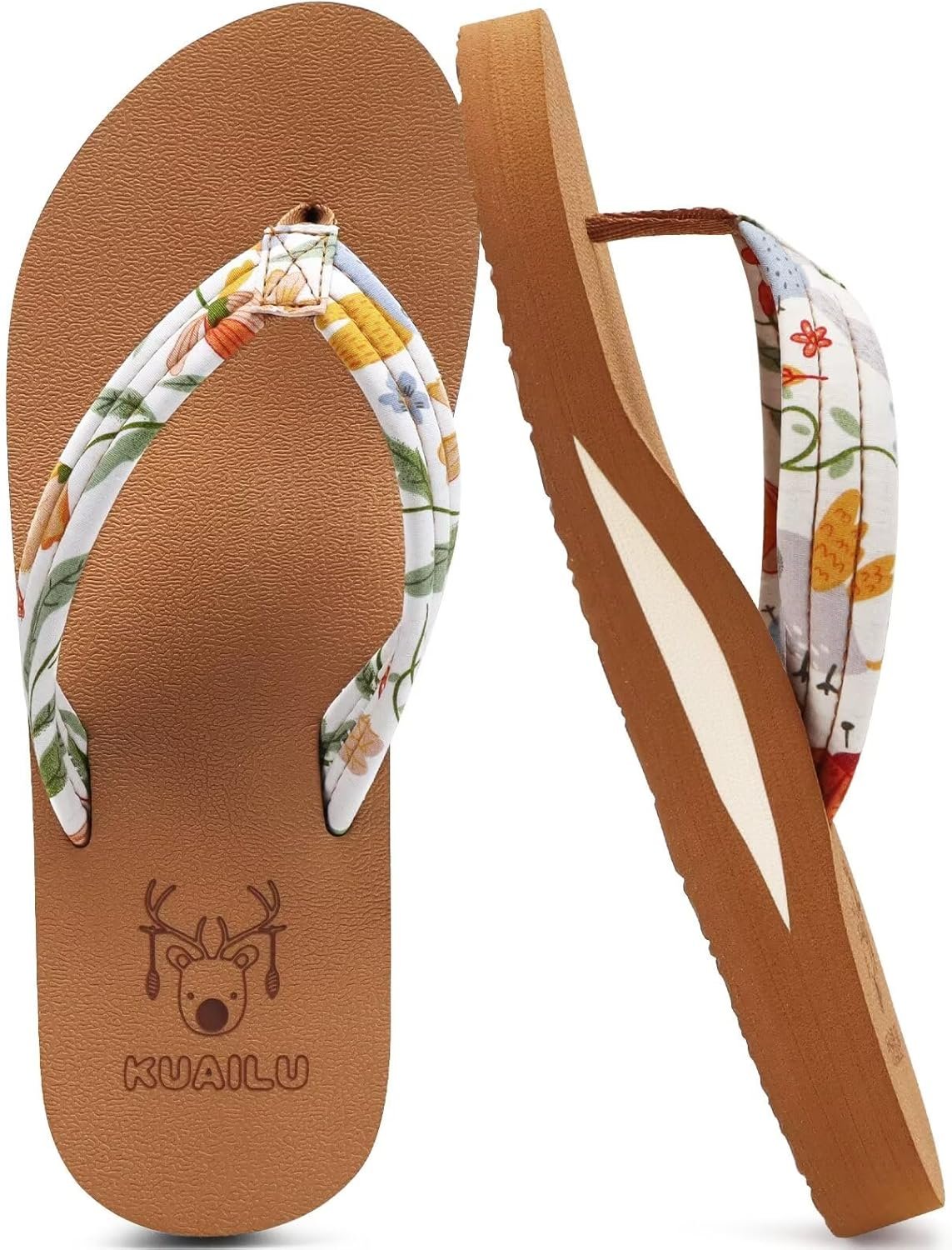 KuaiLu Flip Flops for Women with Arch Support Summer Beach Thong Sandals | Comfortable Walking Shoes Lightweight Soft Yoga Mat Cushion Floral Outfits Slip On Indoor Outdoor