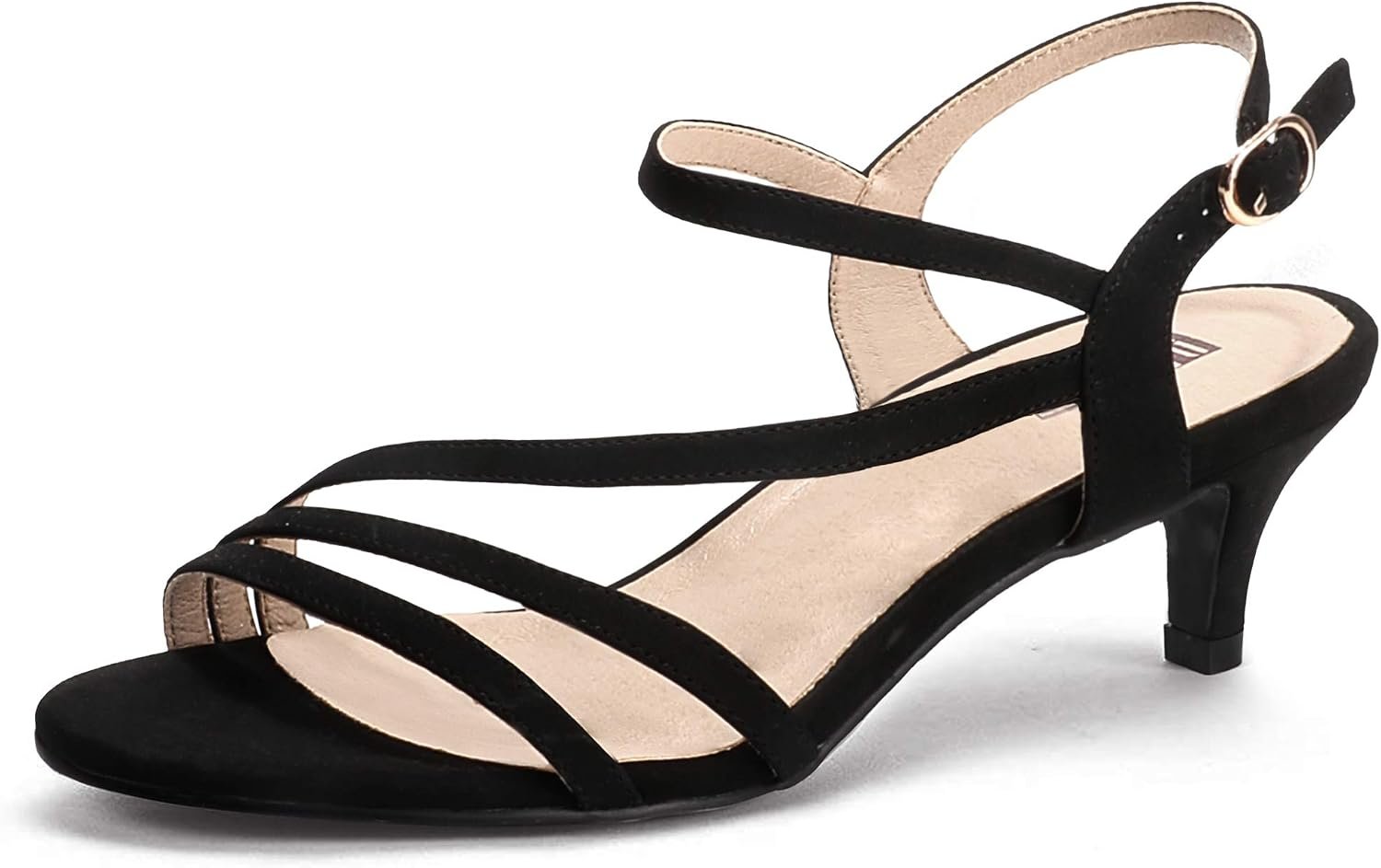 IDIFU Women’s Dressy Strappy 2 Inch Low Kitten Heels Open Toe Heel Sandals | Short Small Slingback Heeled Sandal, Comfortable Dress Shoes for Women Lady Bridesmaids in Wedding Bridal Prom Dance Evening