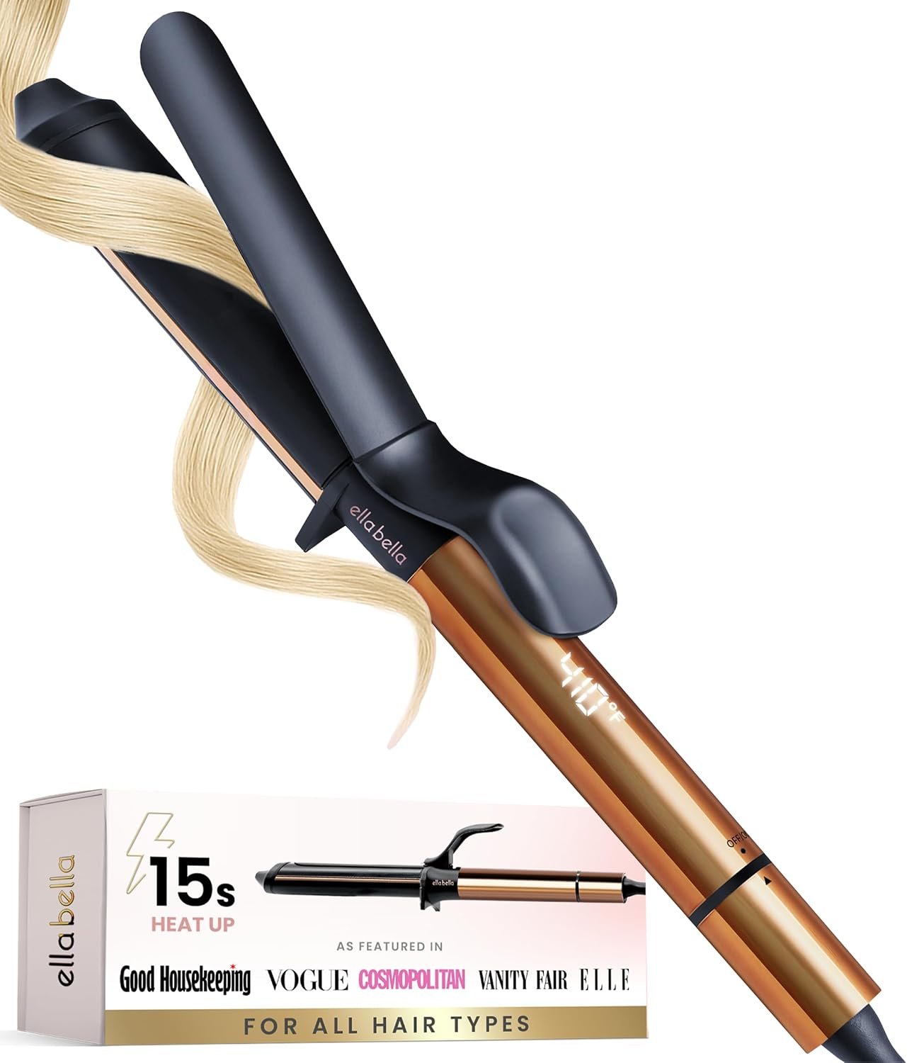 ELLA BELLA® Curling Iron 1 Inch, Professional Ceramic Wand, All Hair Types | Professional Hair Curler – Transform Your Look in Seconds. Say Goodbye to Heat Damage with Ceramic Technology