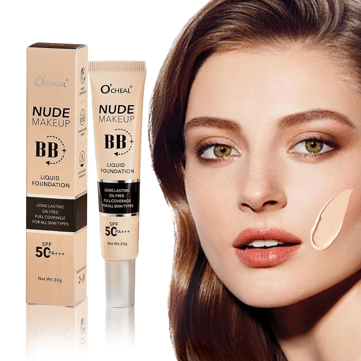 O’CHEAL Full Coverage BB Cream Foundation with SPF 50+++ (Natural) | Tinted Moisturizer with Buildable Concealer Powder Foundation, Oil-Free, Hydrating & Matte Finish | Vegan, Cruelty-Free