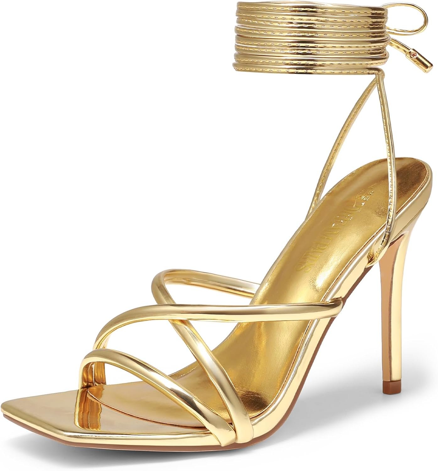 DREAM PAIRS Heels for Women Strappy High Stiletto Lace Up Heeled Sandals Square Open Toe Heels for Prom Party Dating