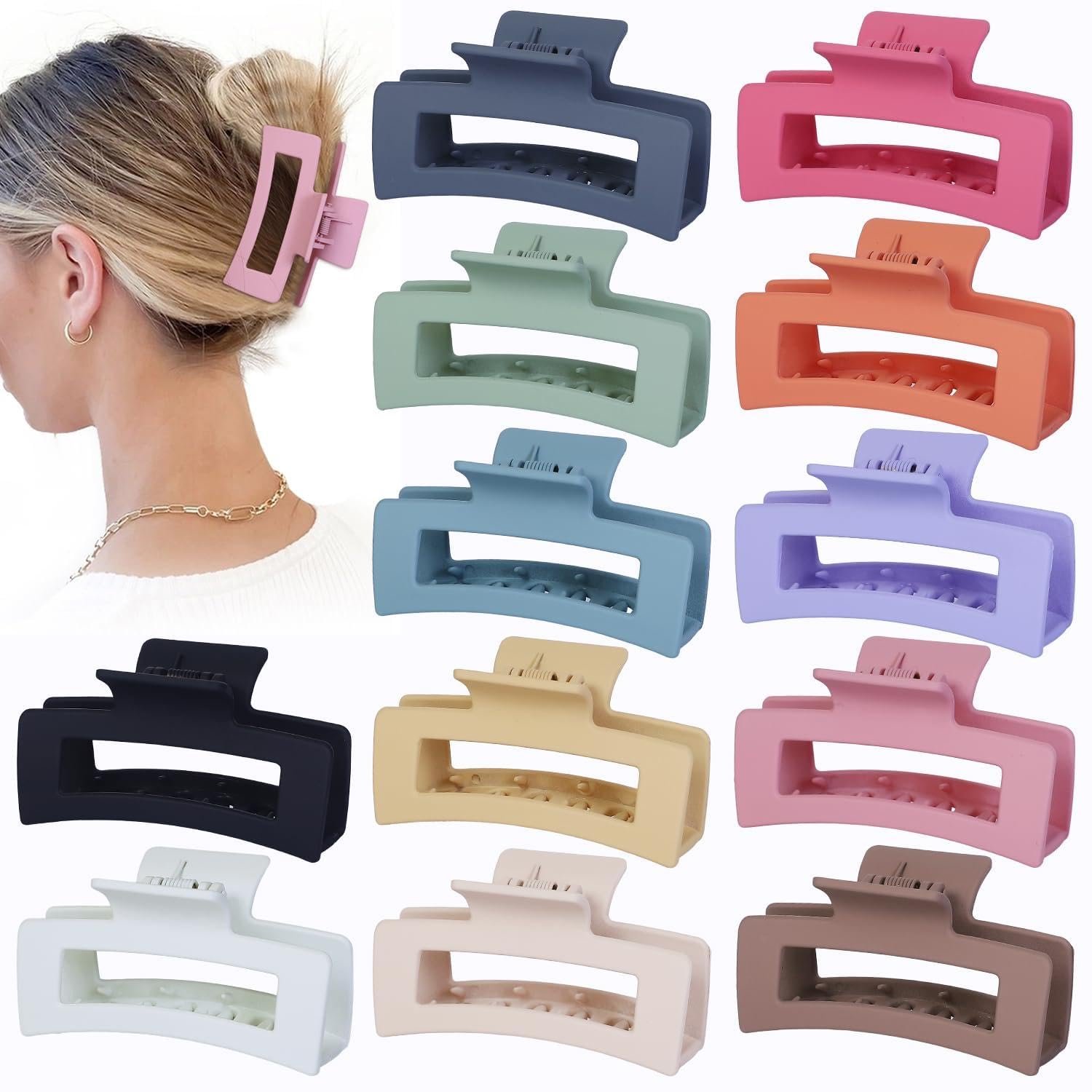 Sisiaipu 12 Pcs Medium Hair Clips, 3.5 Inch, Colorful – Hair Clips for Thick and Thin Hair, Square Claw Clips, Jaw Clips, Bulk Hair Accessories for Women and Girls