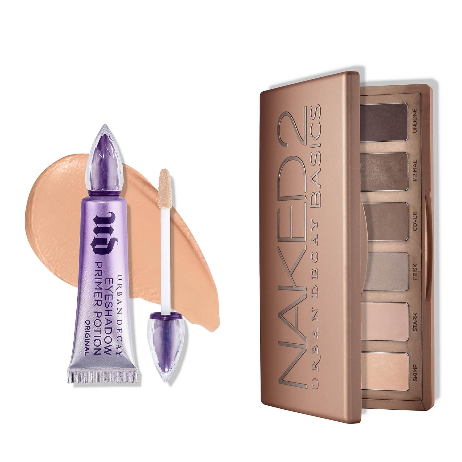 URBAN DECAY Neutral Matte Eyeshadow Bundle – Naked 2 Basics Eye Palette (Taupe & Brown Mattes) + Waterproof Eyeshadow Primer Potion Original – Crease-free Makeup Look