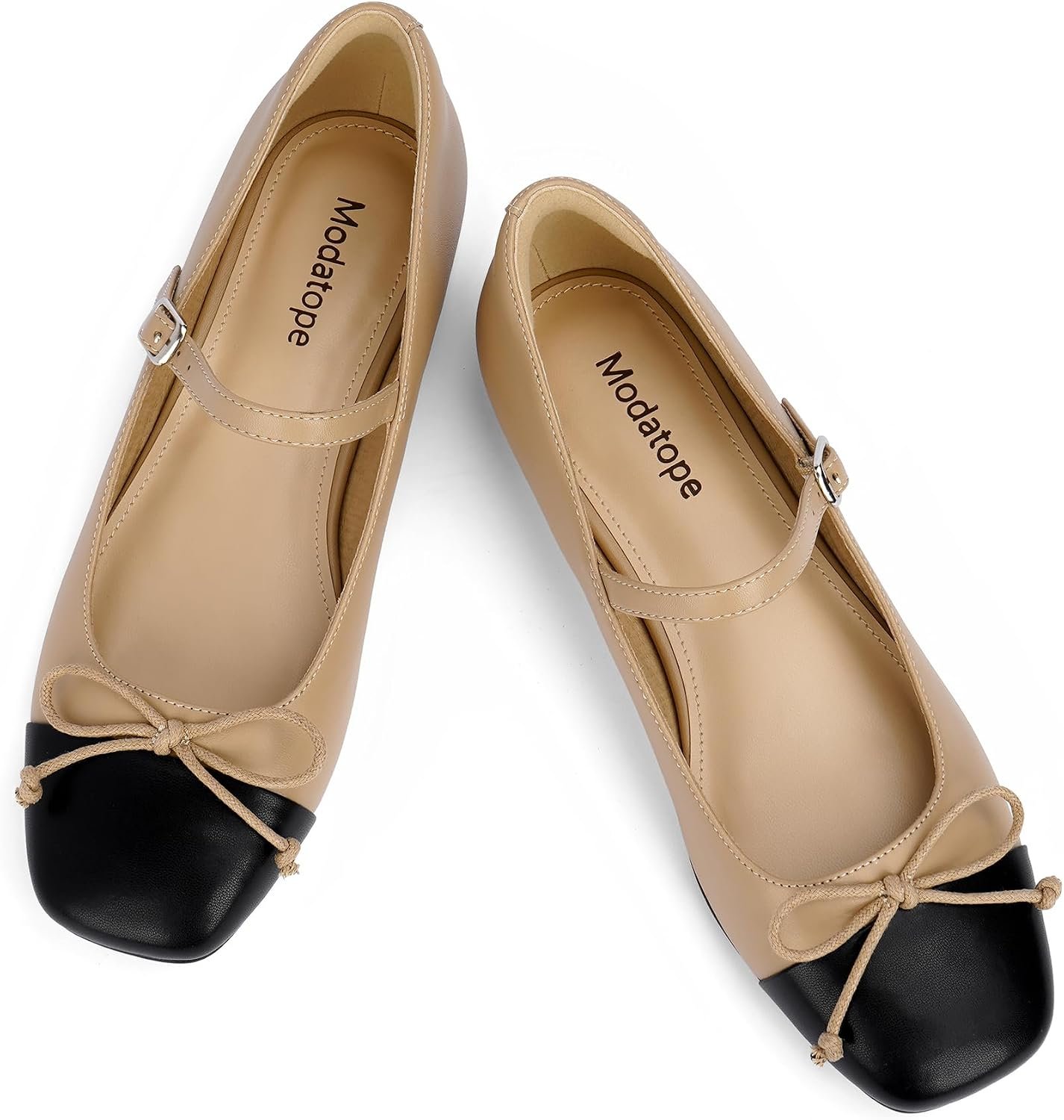 Modatope Mary Jane Shoes Women Ballet Flats for Women | Square Toe Slip on Bow Bowknot Ballerina Flat Comfortable Dressy Maryjane Shoes Women’s Flats with Adjustable Strap