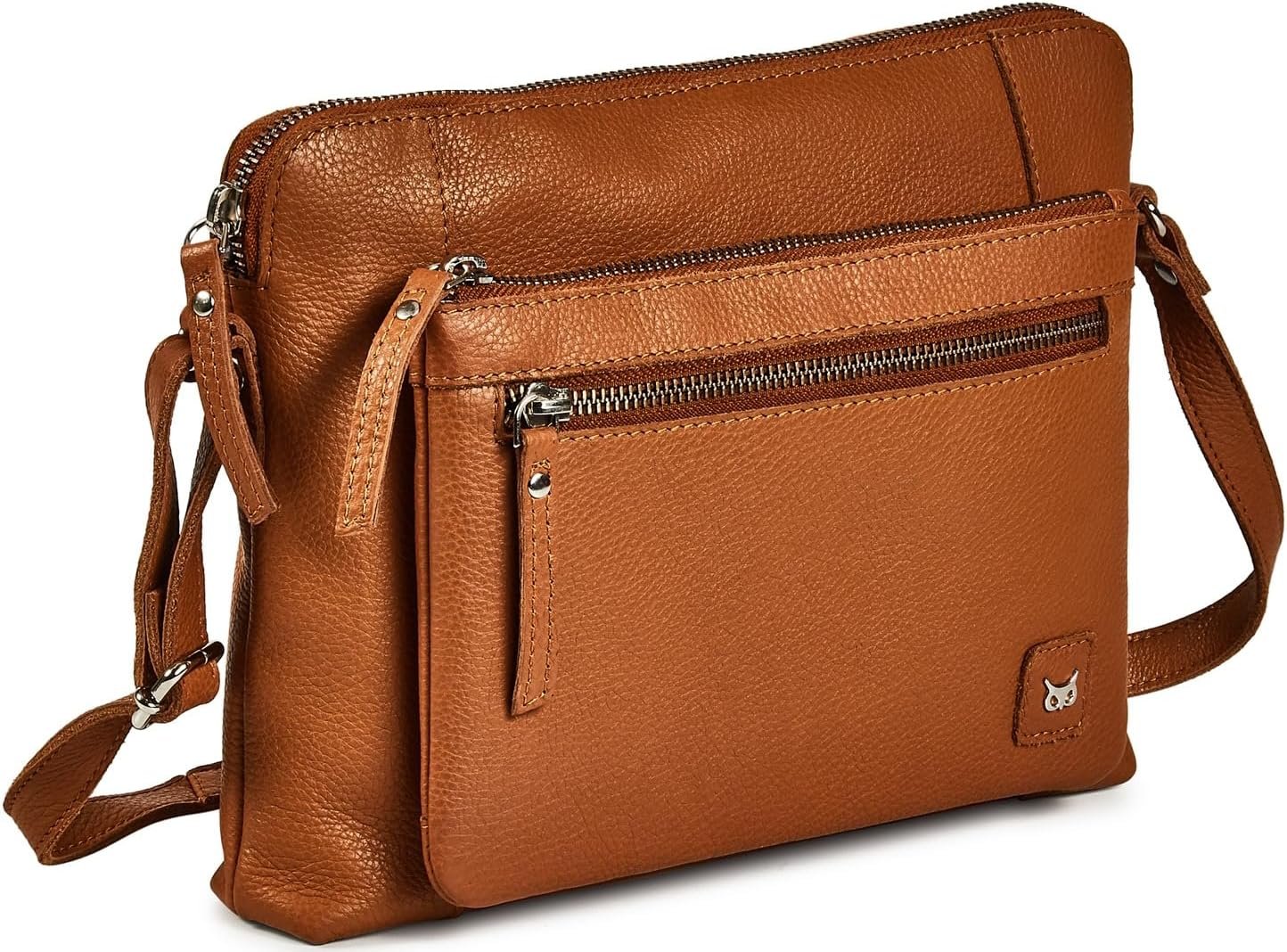 Leather Crossbody Bags for Women Small Soft Genuine Pebbled Sling Shoulder Handbag Crossover Purse with Full Adjustable Strap (Cognac Nappa)