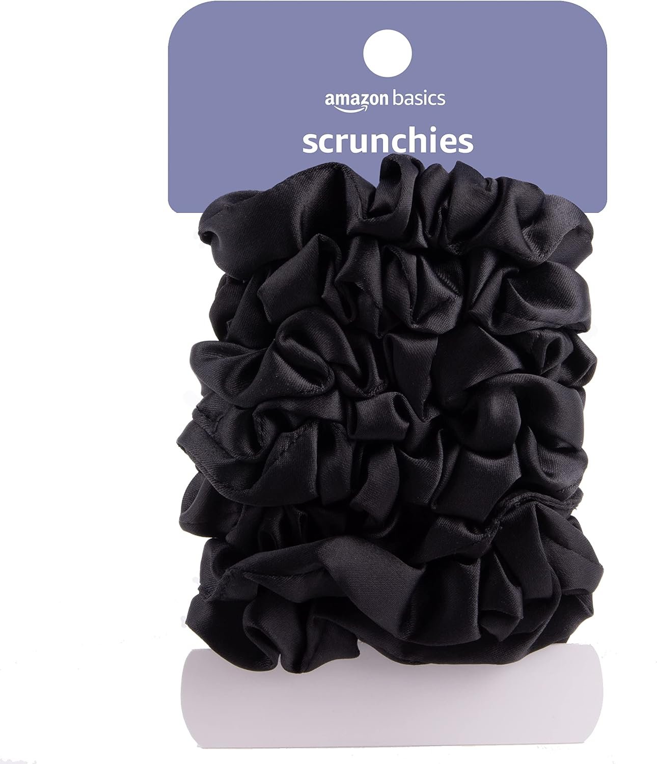 Amazon Basics Satin Scrunchies – No Crease, No Damage Hair Ties – Frizz Free, Gentle, Stylish Scrunchies. Black, 8 Count, For Thin and Normal Hair