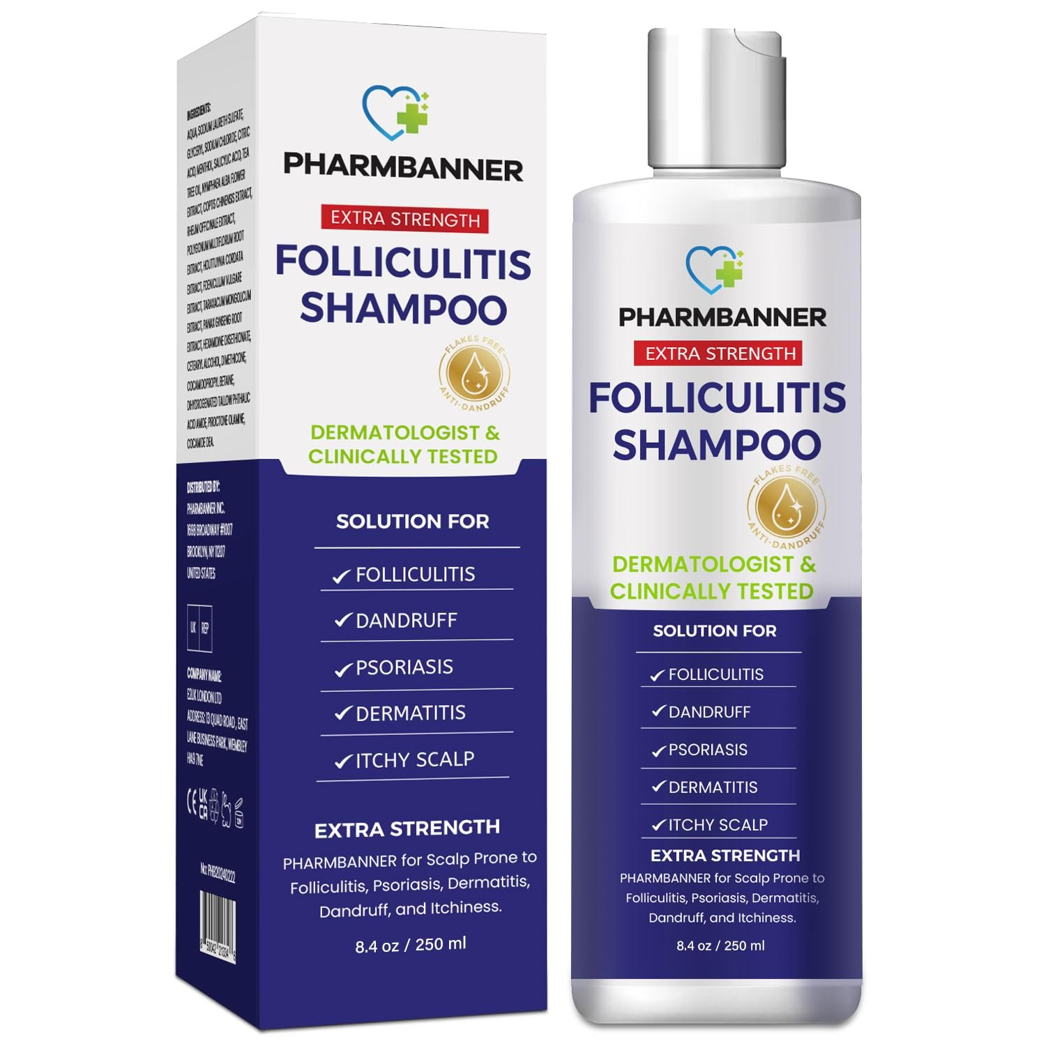 PHARMBANNER Anti-Fungal Shampoo for Folliculitis, Seborrheic Dermatitis, Scalp Psoriasis – Relieves Itchy & Dry Scalp