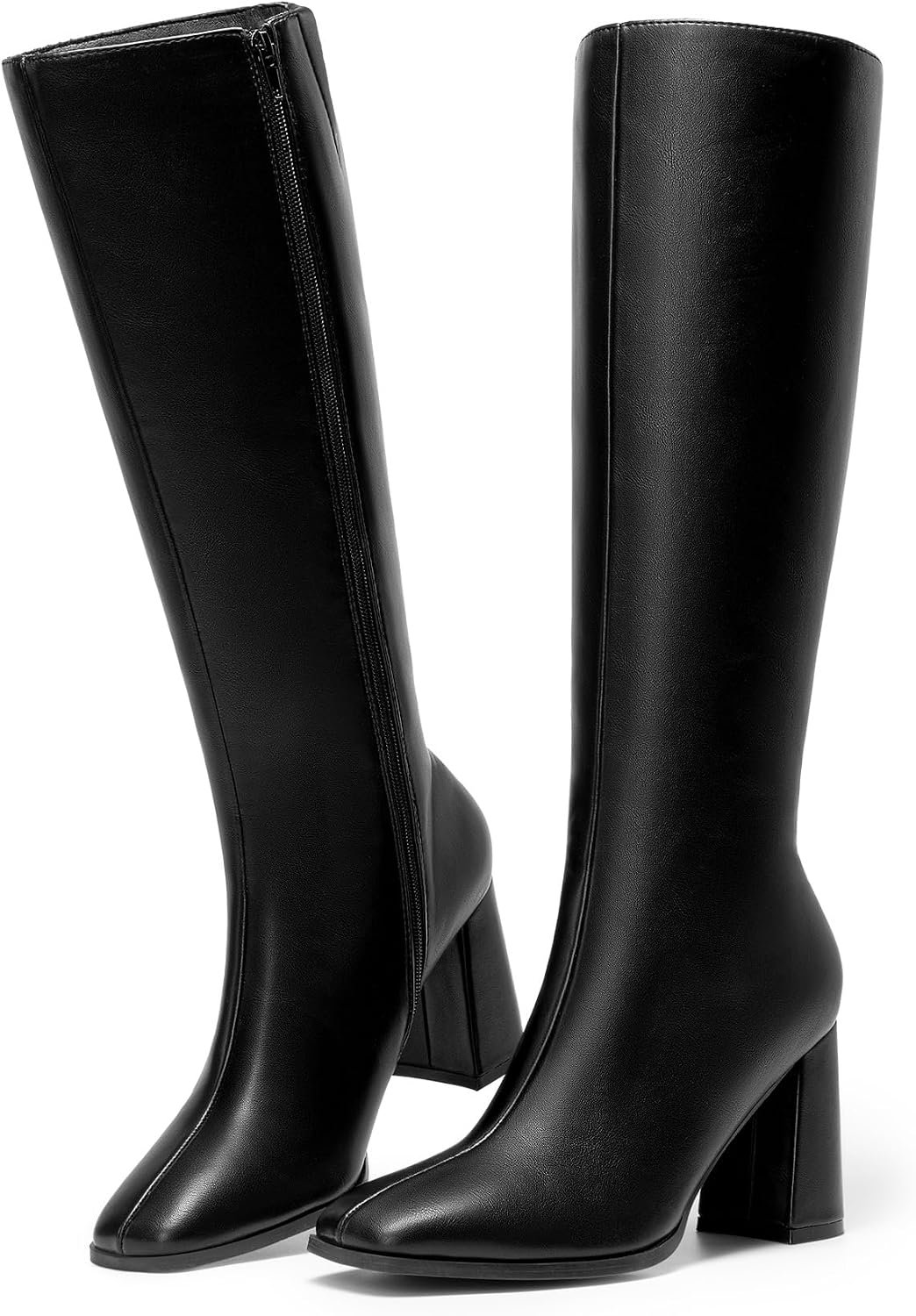 DREAM PAIRS Women’s Knee High Square Toe Heel Boots | 3.35-in Chunky Block Heeled,Side Zipper,Anti-Slip Outsole,Faux Leather,Tall Long Boots for Fashion Dressy Party Daily