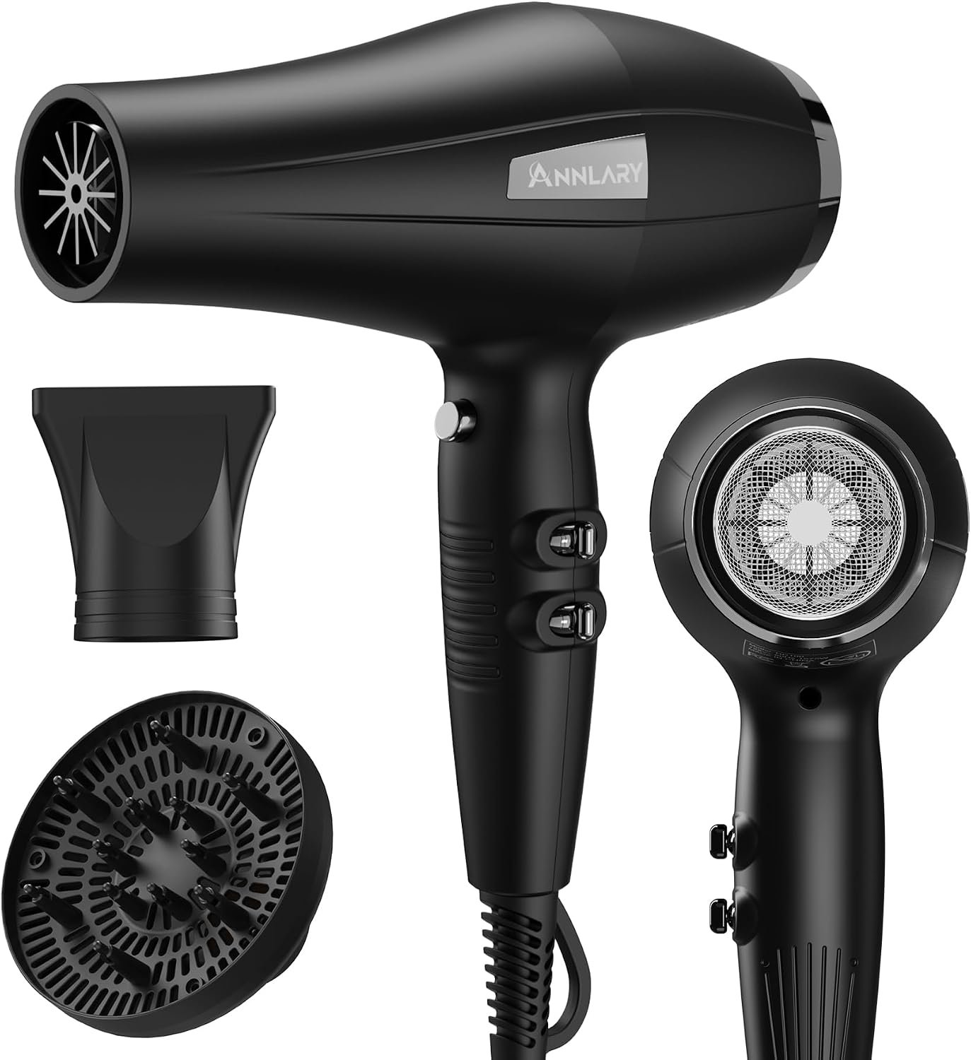 ANNLARY Ionic Hair Dryer with Diffuser, Blow Dryer, Professional 1875W Powerful AC Motor Hairdryer with 8.2Ft Cord for Women & Men, Fast-Drying Blow Dryer with Nozzle for Home, Salon