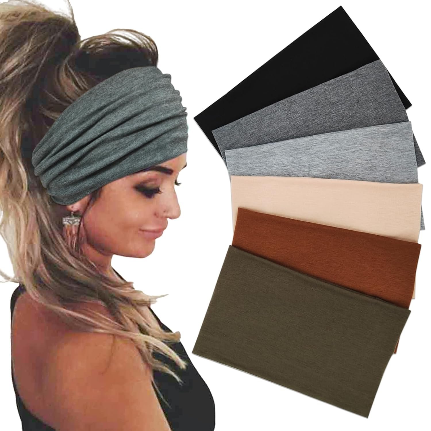 6 Pack Wide Headbands For Women, Boho Headband, Stretch Head Bands | Non Slip Women’s Hair Bands, Fashion Soft Turban Accessories For Workouts, Yoga, Sports, Washing Face, Makeup, Daily Wear