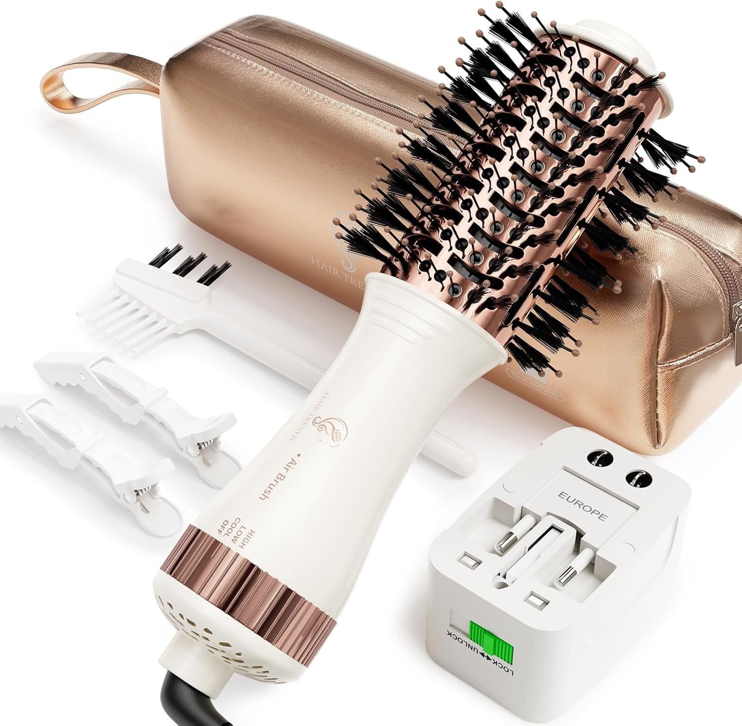 Dual Voltage Travel Blow Dryer Brush in one, Hair Trends Mini Hot Air Brush | 120V-240V Nano Titanium 2 Inch One Step Hair Dryer & Styler Volumizer Oval Shape, Europe Travel Essentials for Women