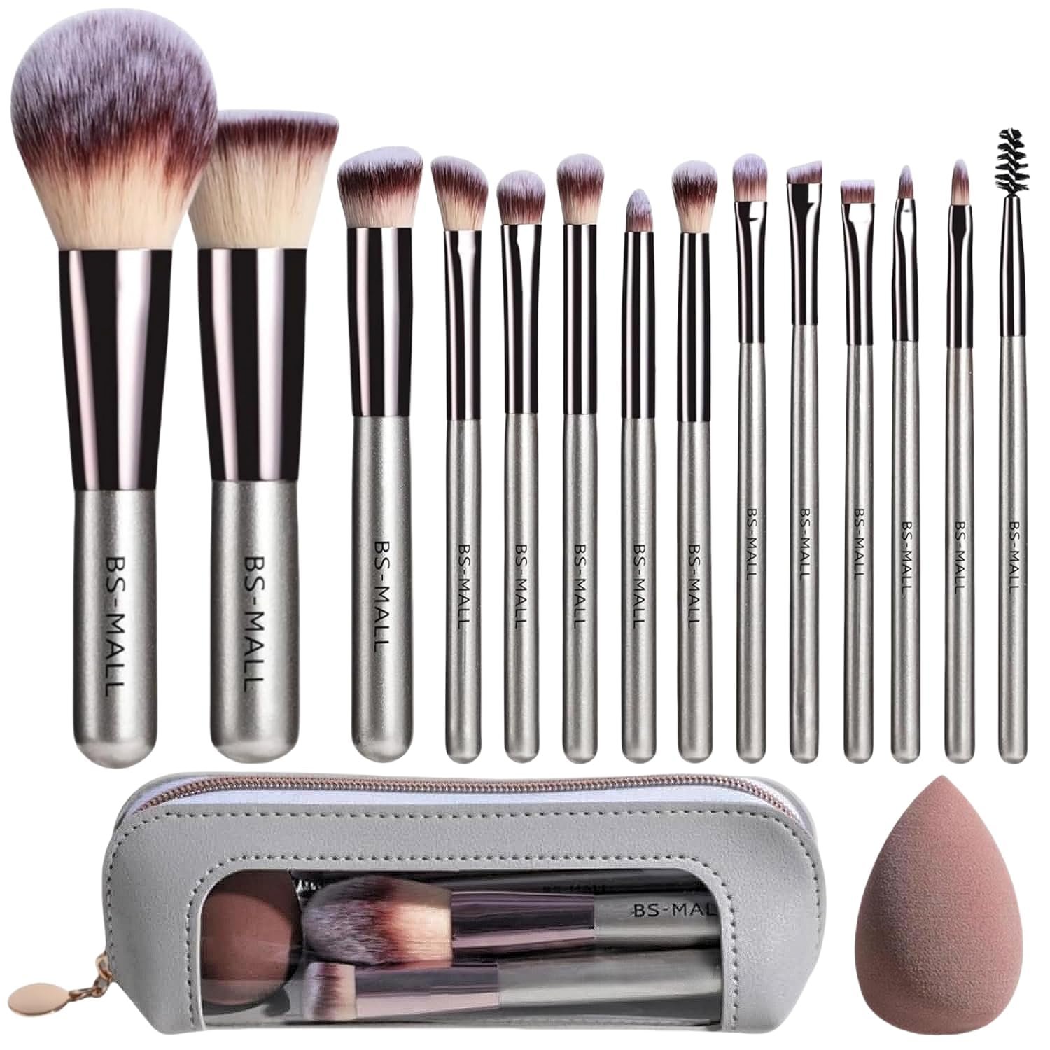 Travel Makeup Brush Set with Case & Sponge for Foundation Powder Blush 14 | Soft Synthetic Brush Kit for Women Beginners & Travelers & Eyeshadow
