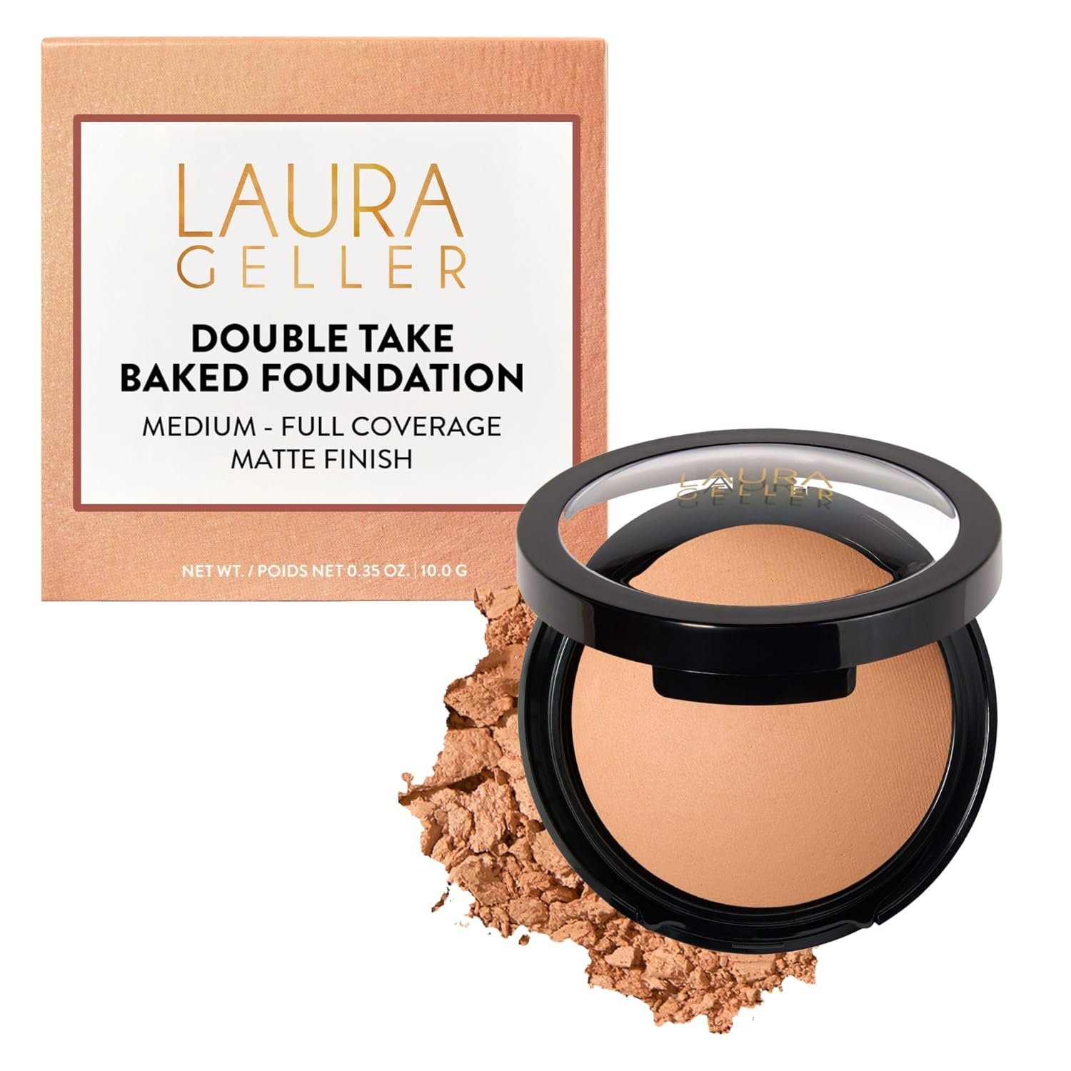 LAURA GELLER NEW YORK Baked Double Take Powder Foundation – Longwear Buildable Medium to Full Coverage – Matte Finish – Non-Caking Formula– Handmade in Italy – Mature & Sensitive Skin – Medium