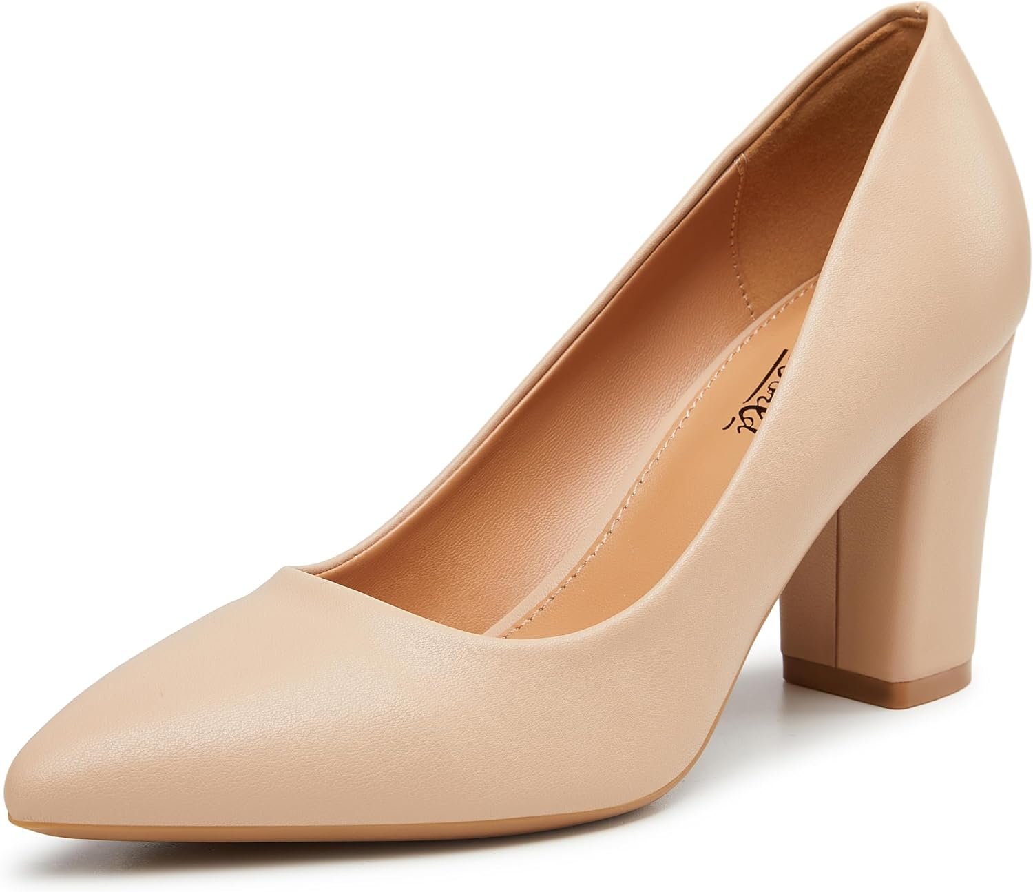 Heel The World Women’s High Chunky Block Closed Toe Heels,Slip On Pointed Toe Work Dress Office Wedding Party Pumps Shoes