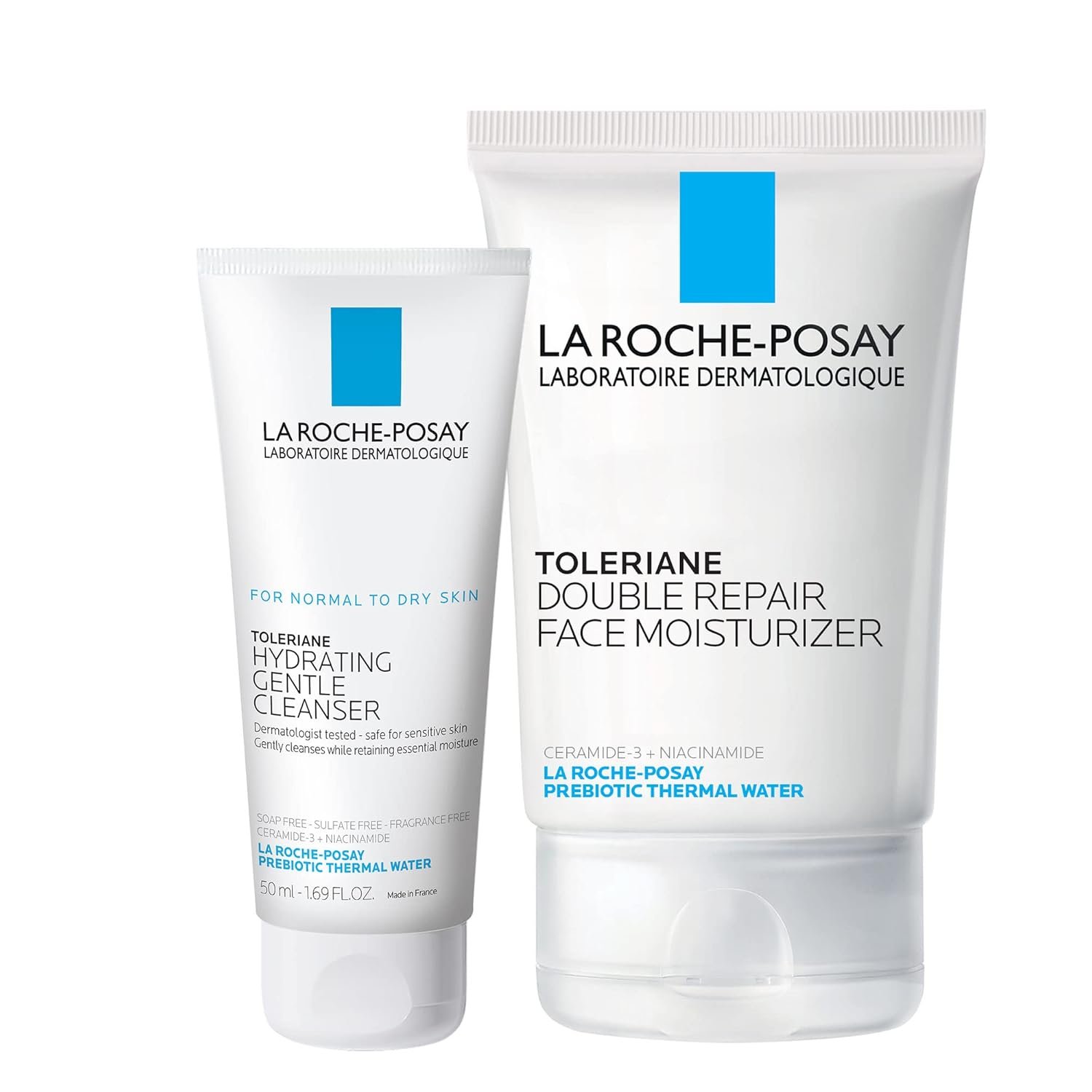 La Roche-Posay Toleriane Double Repair Gentle Skin Care Set for Dry Skin | Set includes 3.38 fl oz oil free moisturizer and 1.69 fl oz hydrating cleanser, a gentle face wash for dry to normal skin.