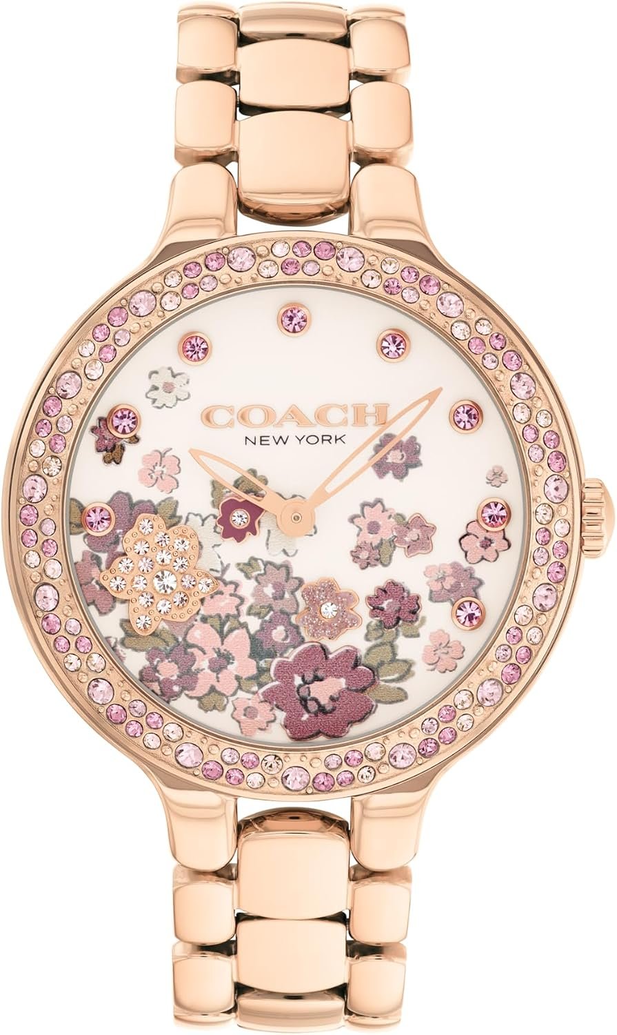 Coach Chelsea Women’s 2H Quartz Watch – 36mm Stainless Steel Bracelet – Crystal-Set Bezel with Floral Design – Premium Fashion Timepiece – Gift for Her