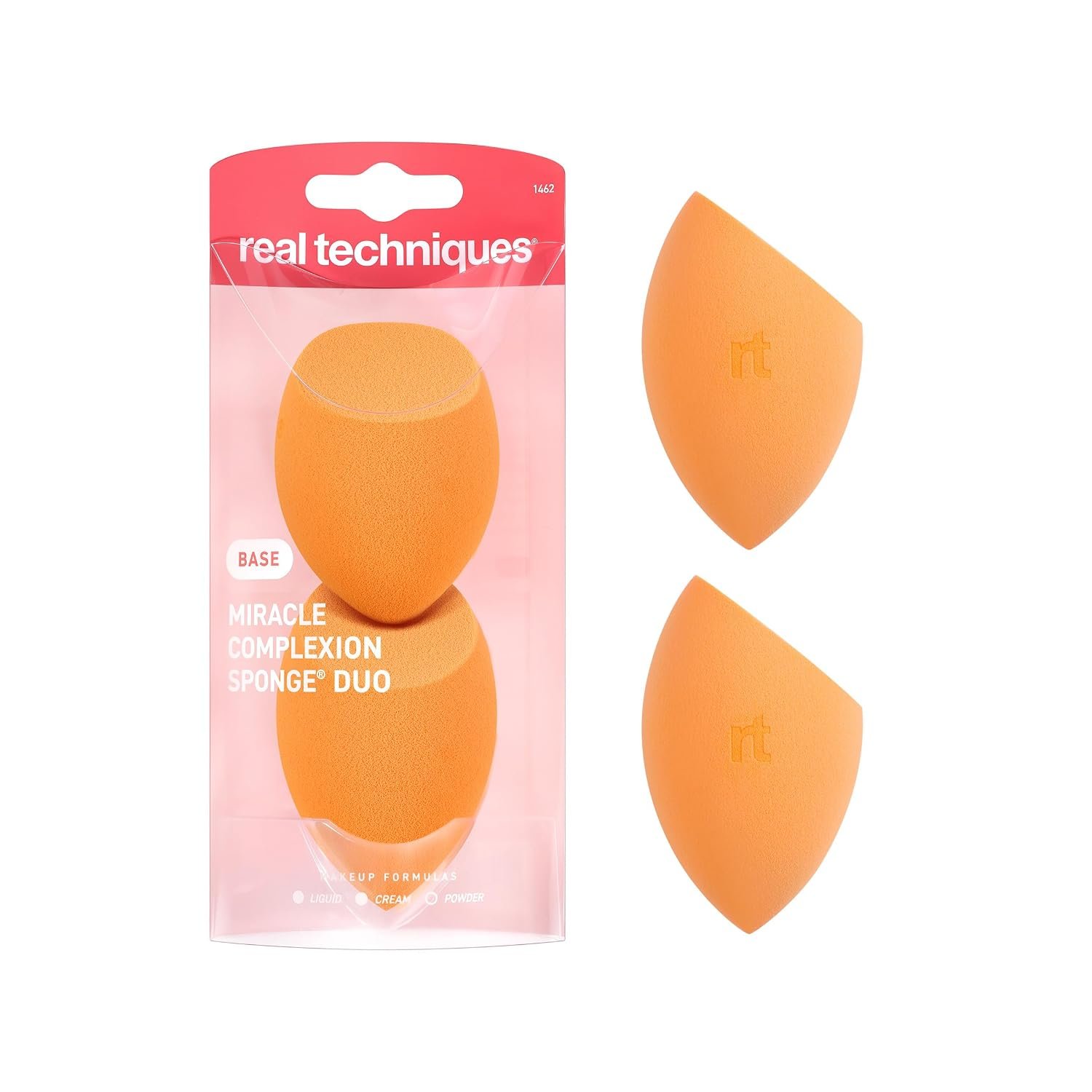 Real Techniques Miracle Complexion Sponge, 2 Pack, For Applying Liquid & Cream Foundation, Skin Tint & Concealer, Makeup Blending Sponge, Natural Finish, Latex-Free & Cruelty-Free