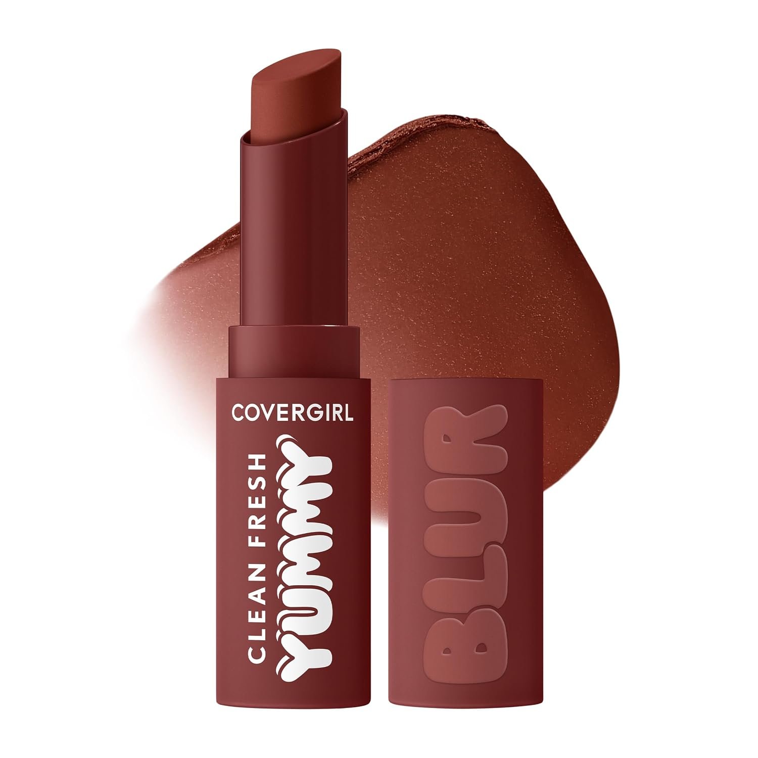 COVERGIRL Clean Fresh Yummy Blur Lipstick, Blurring Effect, Matte Lip Color, Fresh Pear Flavored, Vegan Formula – 180 Hunny Blur (Deep Plum)