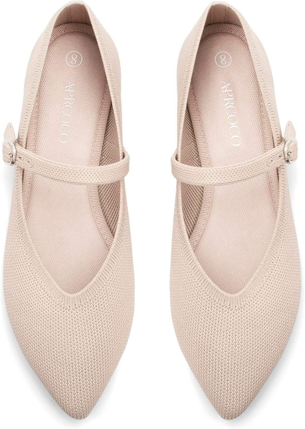 AprCoco Flats for Women Knit Pointed Toe Ballet Flat with Ankle Strap Casual Womens Shoes Comfort Soft Walking Office