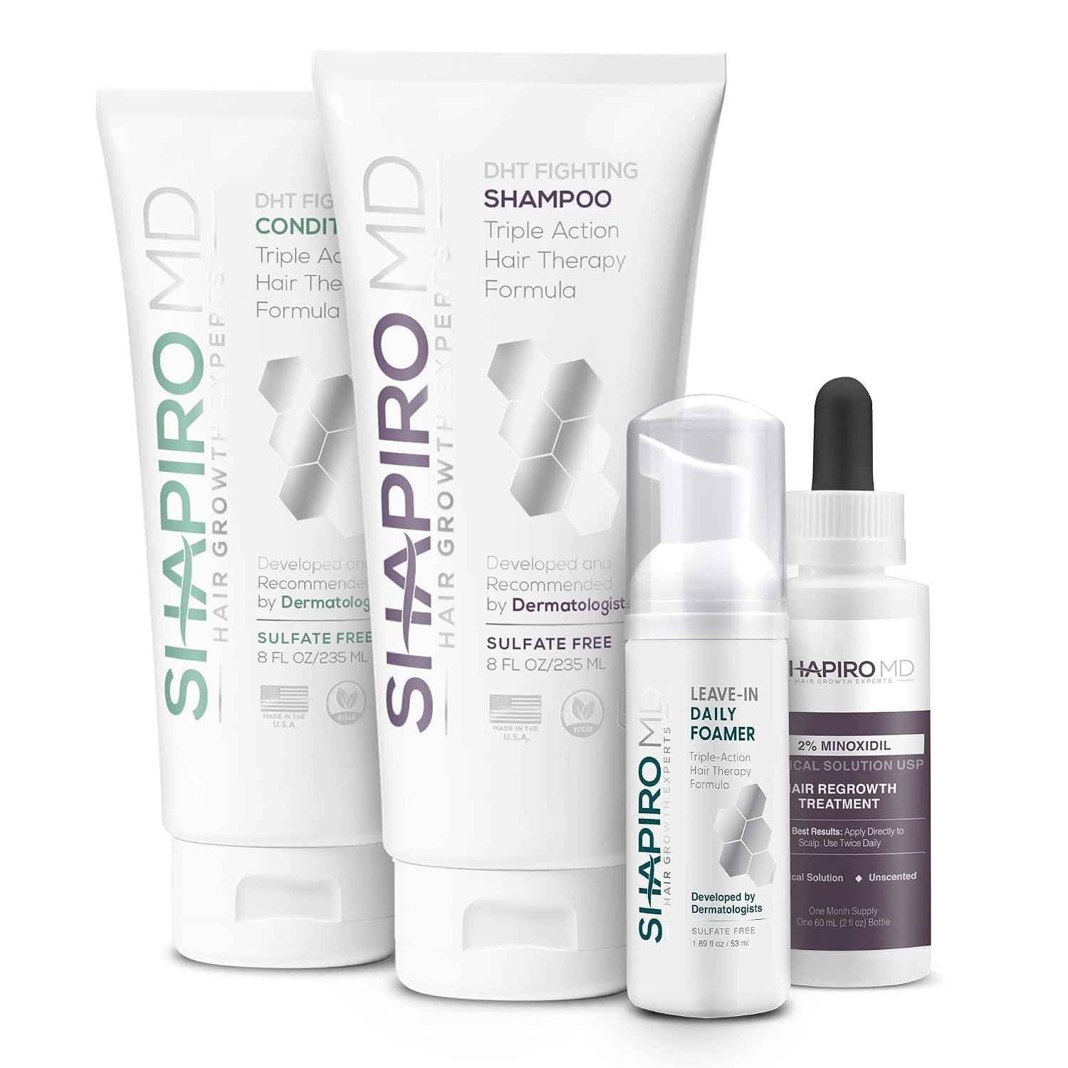Shapiro MD Hair Growth Experts Women’s Regrowth Kit Plus, 1 Month | Shampoo, Conditioner, 2% Minoxidil, Leave-In Foamer. Anti Hair Loss and Thinning Hair Solution for Women