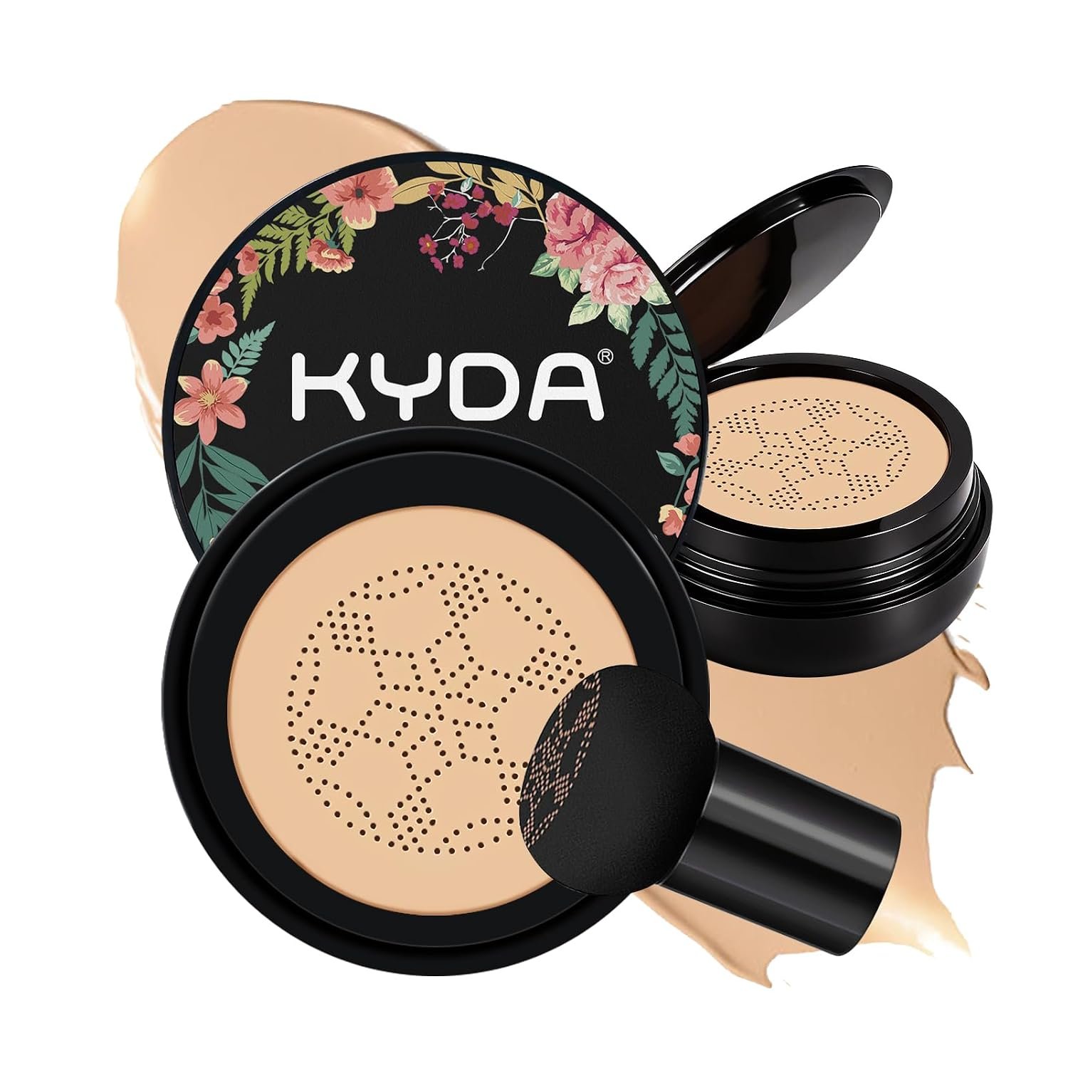 KYDA Mushroom Head Air Cushion BB Cream, Mushroom Foundation for Old Women, Moisturizing CC Cream Foundation for Mature Skin, Even Skin Tone Concealer, 0.71oz, Natural Beige