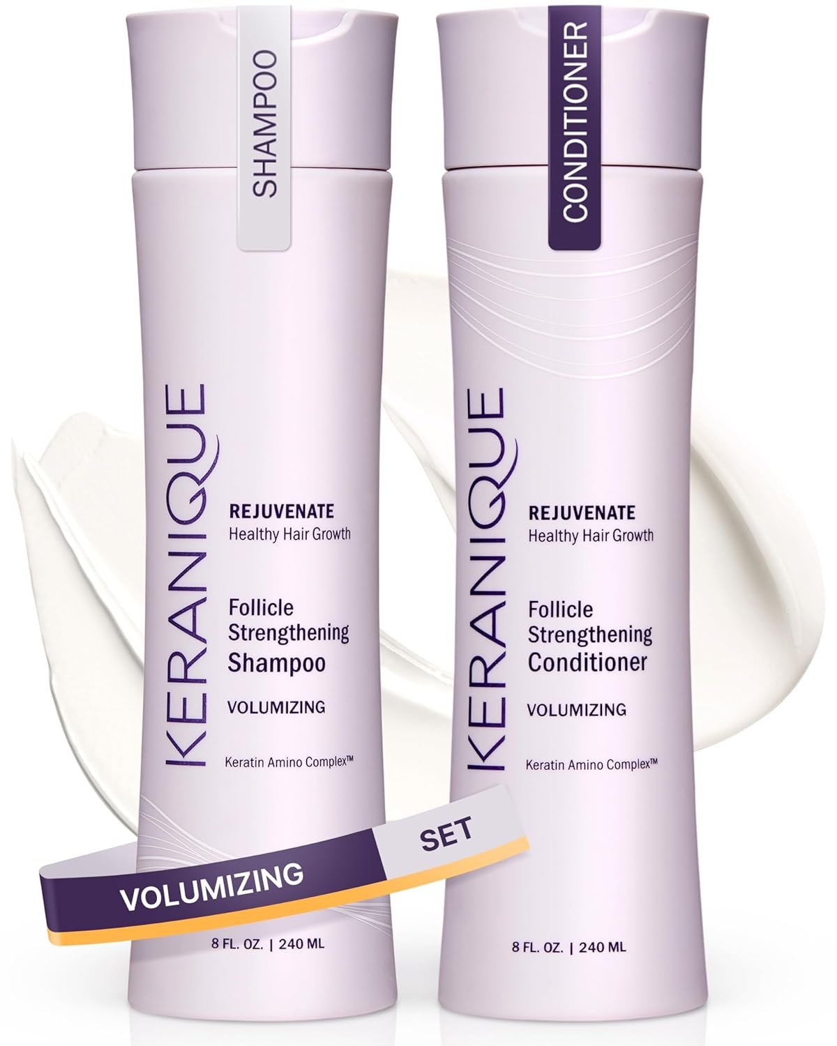 Keranique Volumizing Shampoo & Conditioner Set for Hair Repair, Growth & Thinning Hair Support – Keratin, Biotin, Menthol & Niacinamide, Lightweight Strengthening Formula – Keratin Amino Complex™