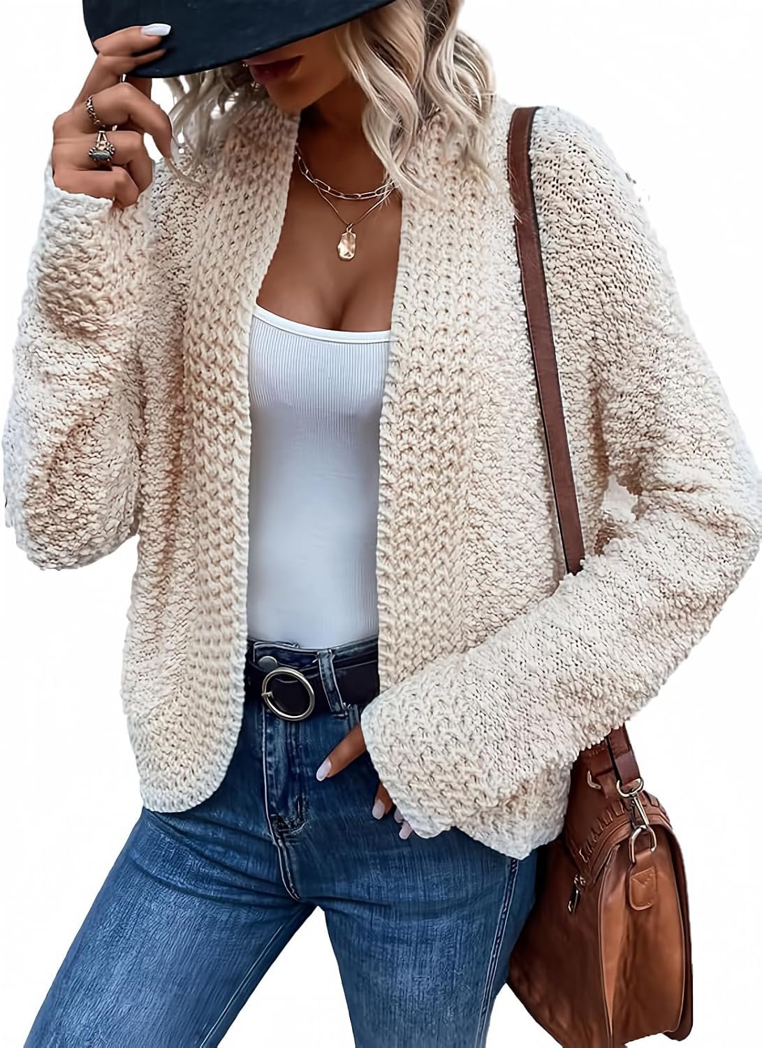 Dokotoo Women’s 2026 Fashion Casual Open Front Long Sleeve Chunky Knit Cardigans Sweaters Outerwear Coats