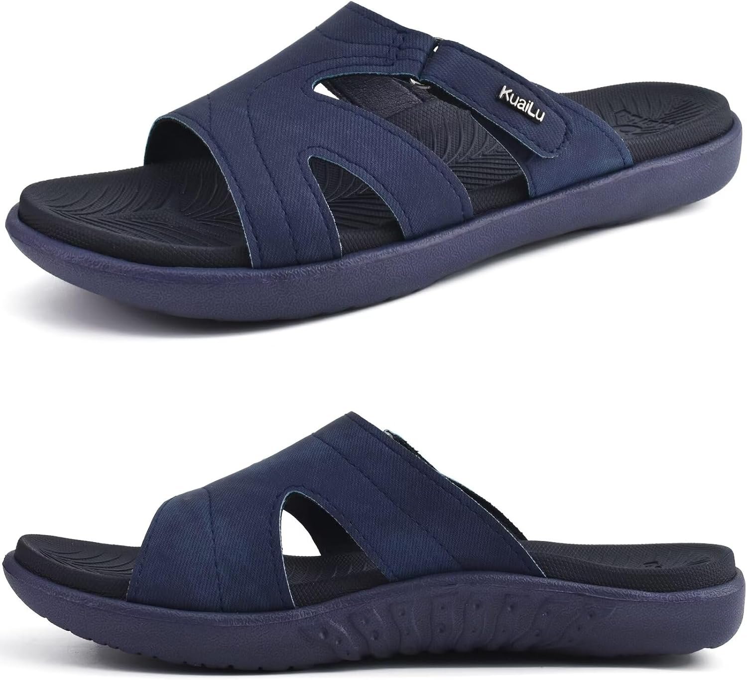 KuaiLu Womens Fashion Orthotic Slides Arch Support Slip On Walking Sandals | Ladies Lightweight Athletic Yoga Mat Thick Cushion Slippers Sandals With Comfortable Plantar Fasciitis