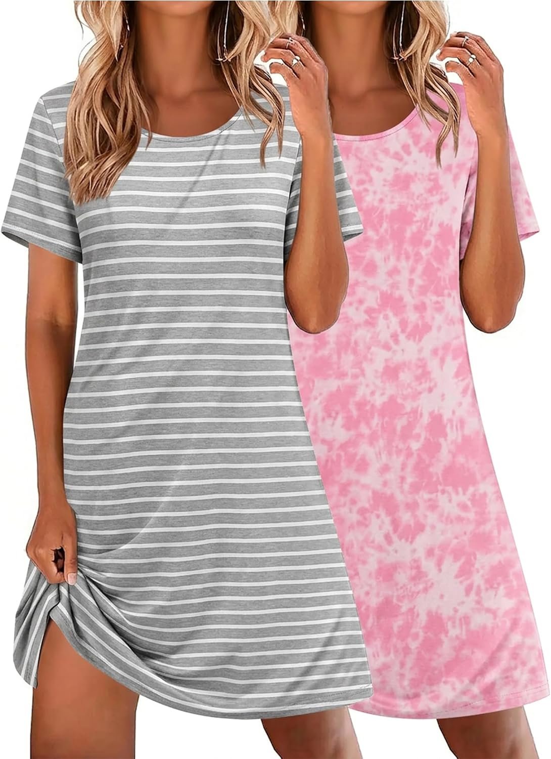 Ekouaer 2 Pack Nightgowns for Women Sleepshirt Short Sleeve Night Shirts
