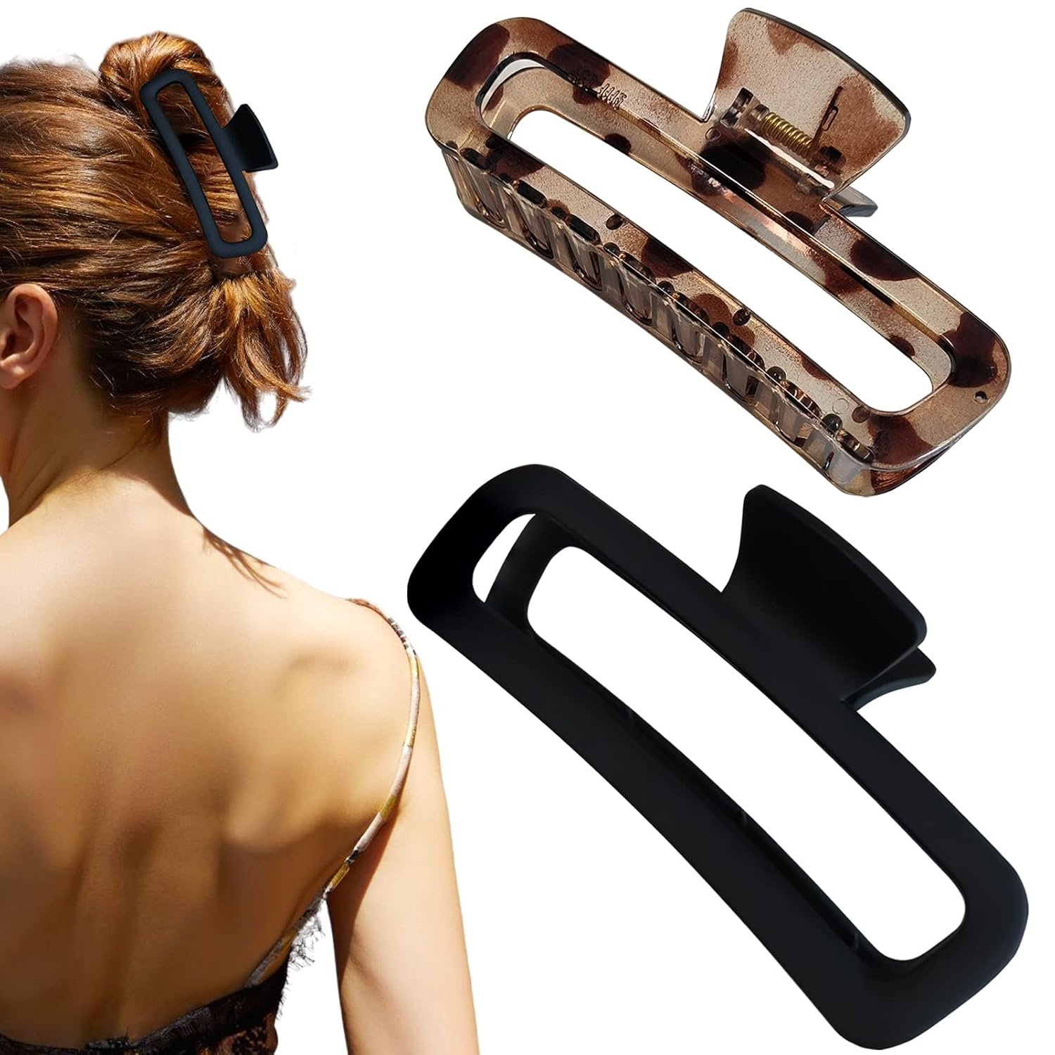 Hair Claw Clips 5 Inch Unbreakable Square Rectangle Clip Clamp Neutral Colors for Thick Curly Long Hair Women – 2 Pack