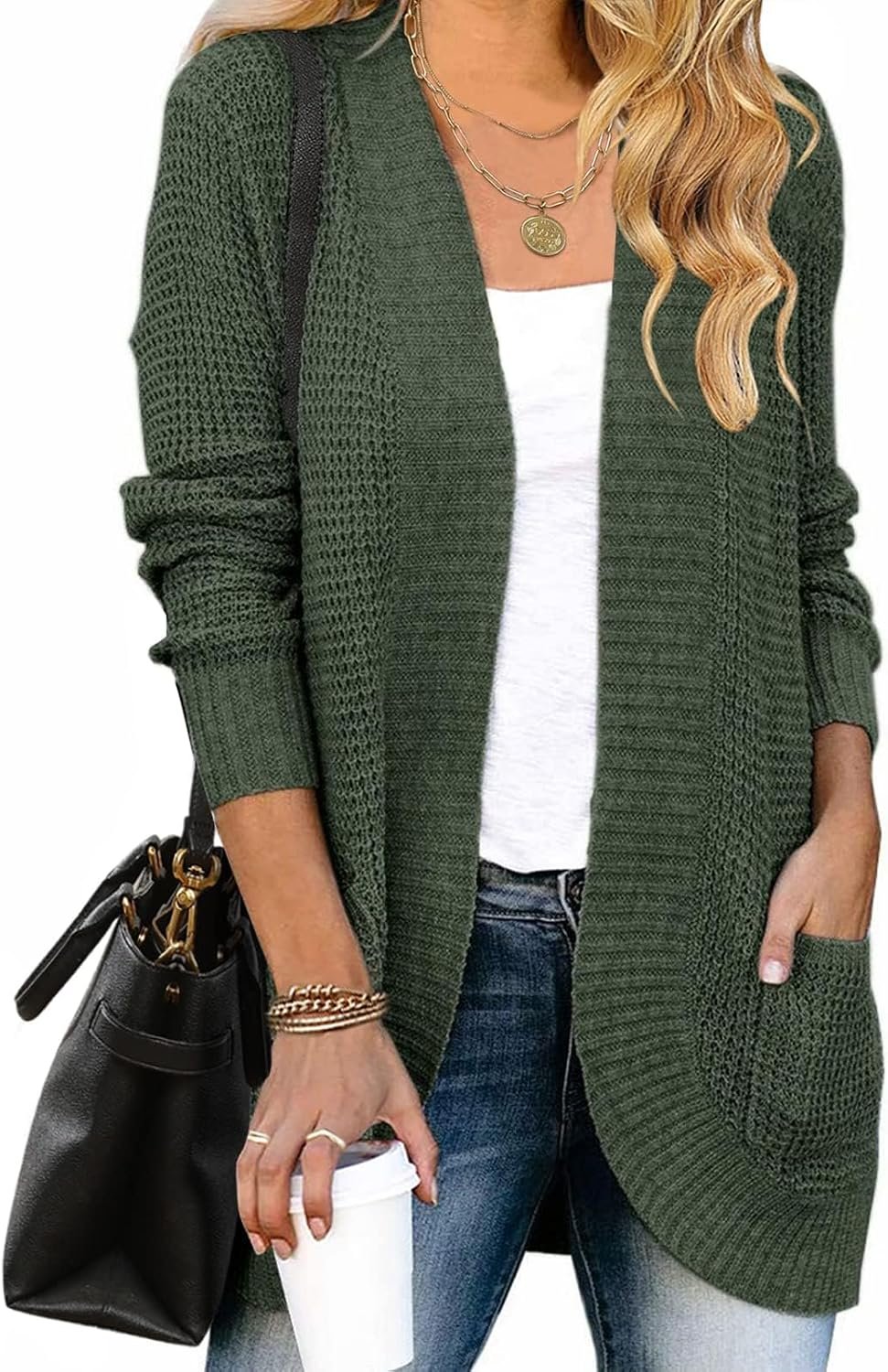 ZESICA Womens Fall Fashion Open Front Cardigan Sweaters | Fall Winter Clothing, Trendy Lightweight Cardigan, Long Sleeve, Soft Knit Cardigan, Solid Color, Ribbed Trim, Sweater Outwear