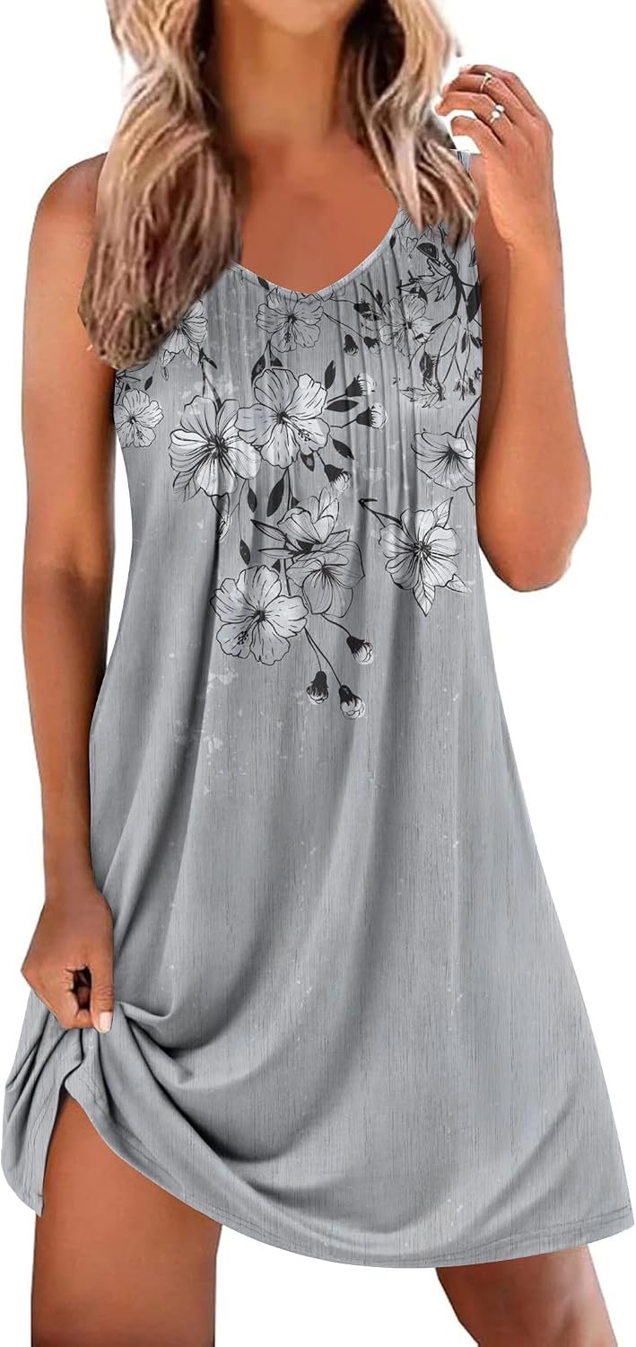 Ekouaer Nightgowns for Women Sleeveless Sleep Shirt Tank V Neck Night Gown | Pleated Nighties Soft Sleep Dress Casual Chemise Floral Ladies Gown Cute Night Shirts for Sleep, Home, Daily Wear, Travel