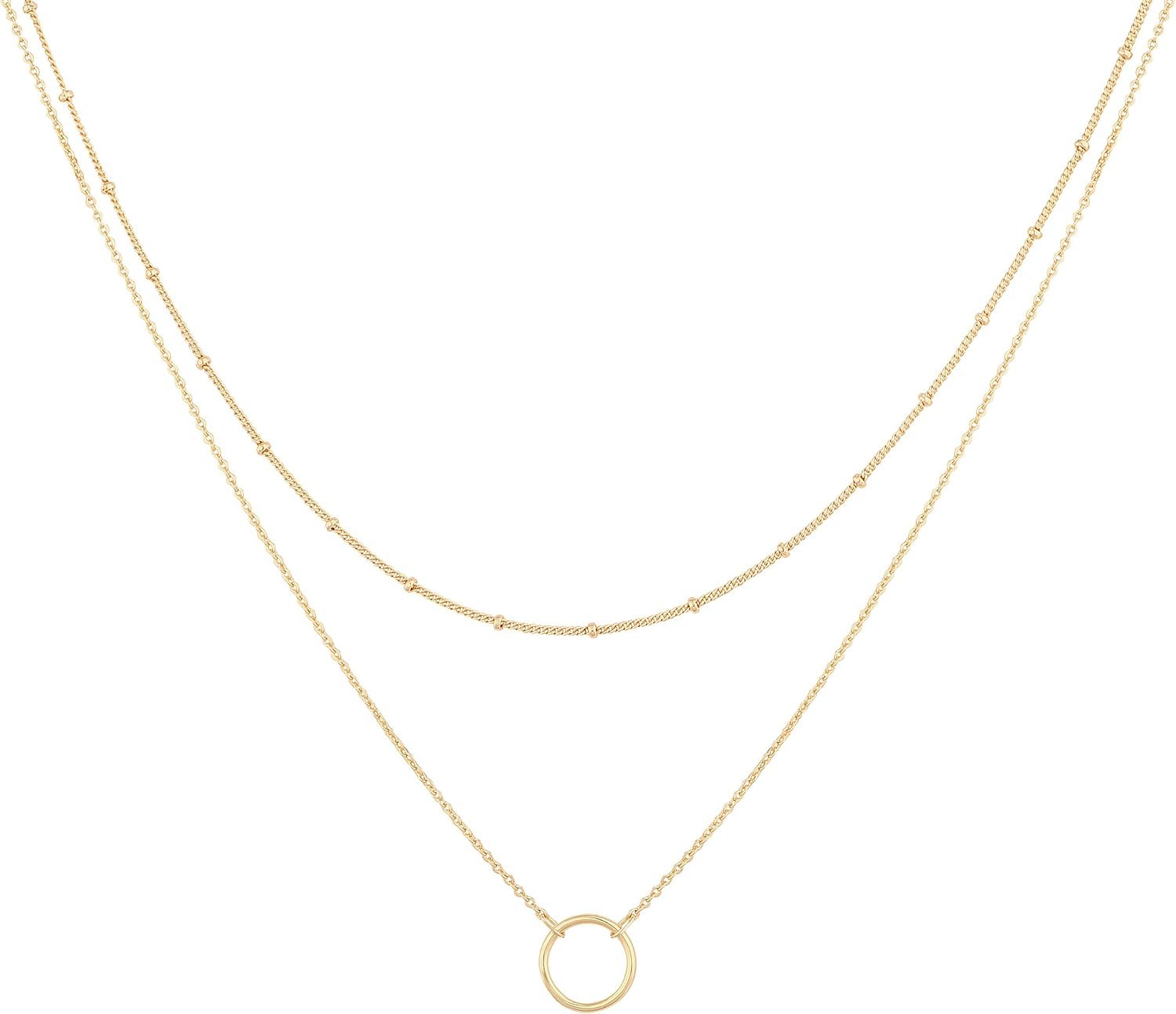 MEVECCO Dainty Pendant Layered Necklaces for Women | 18K Gold Plated Brass, Two-Piece Set Featuring A Choker, Refined Everyday Style For Open Necklines