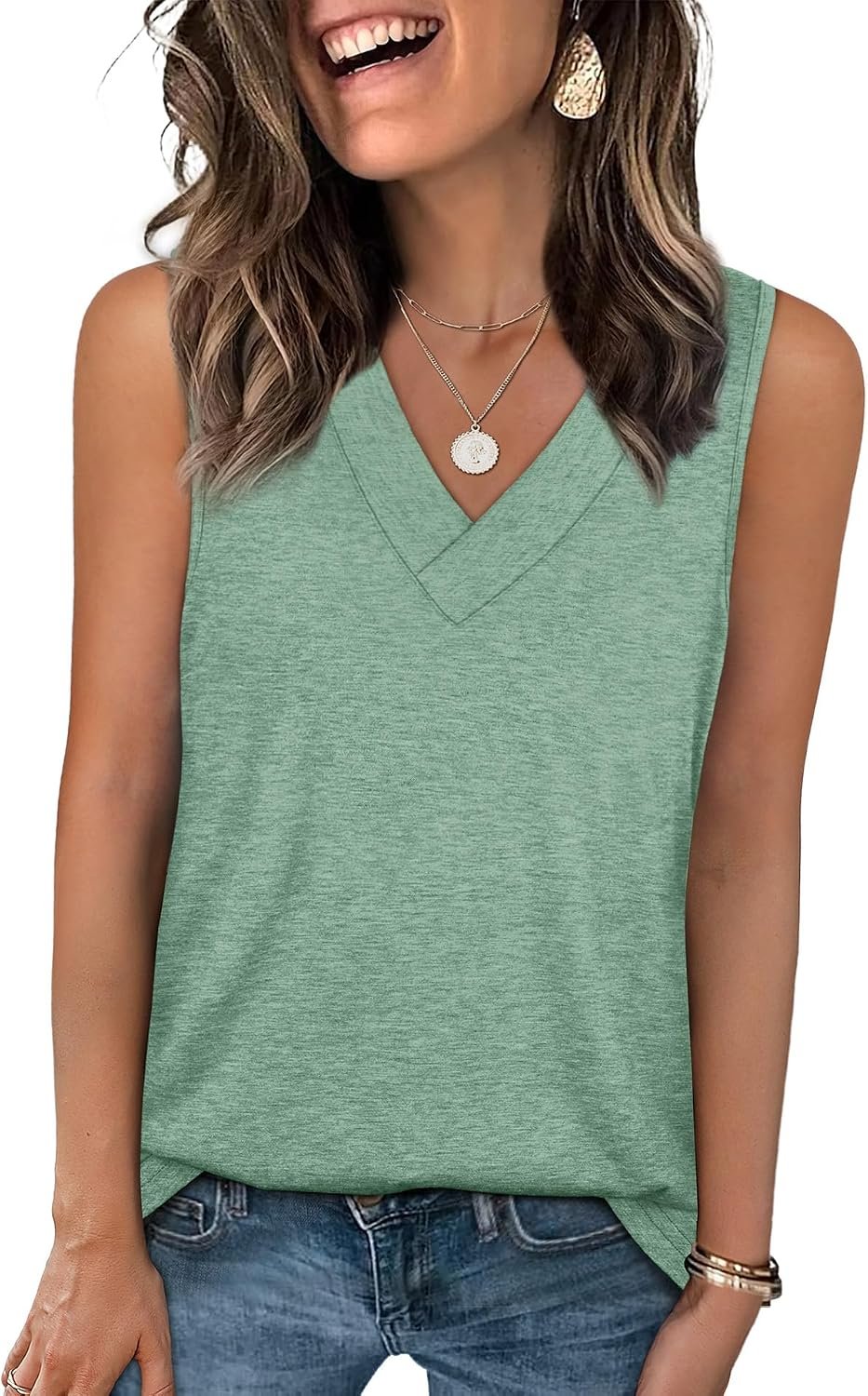 WIHOLL Tank Tops for Women Summer V Neck T Shirts Trendy Sleeveless Basic Tees Fashion Clothing