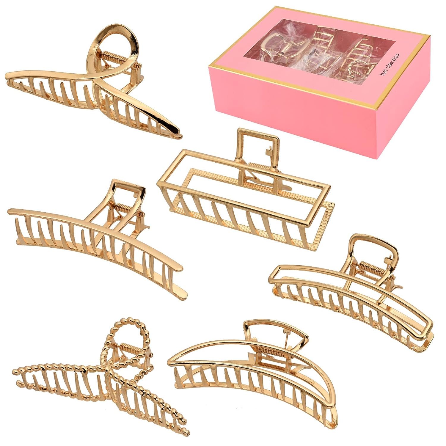 LUKACY 6 Pack Gold Metal Hair Clips – 4 Inch Large Jaw Clips for Women, Strong Hold Hair Claws for Thick or Thin Hair, Fashion Hair Accessories for Styling