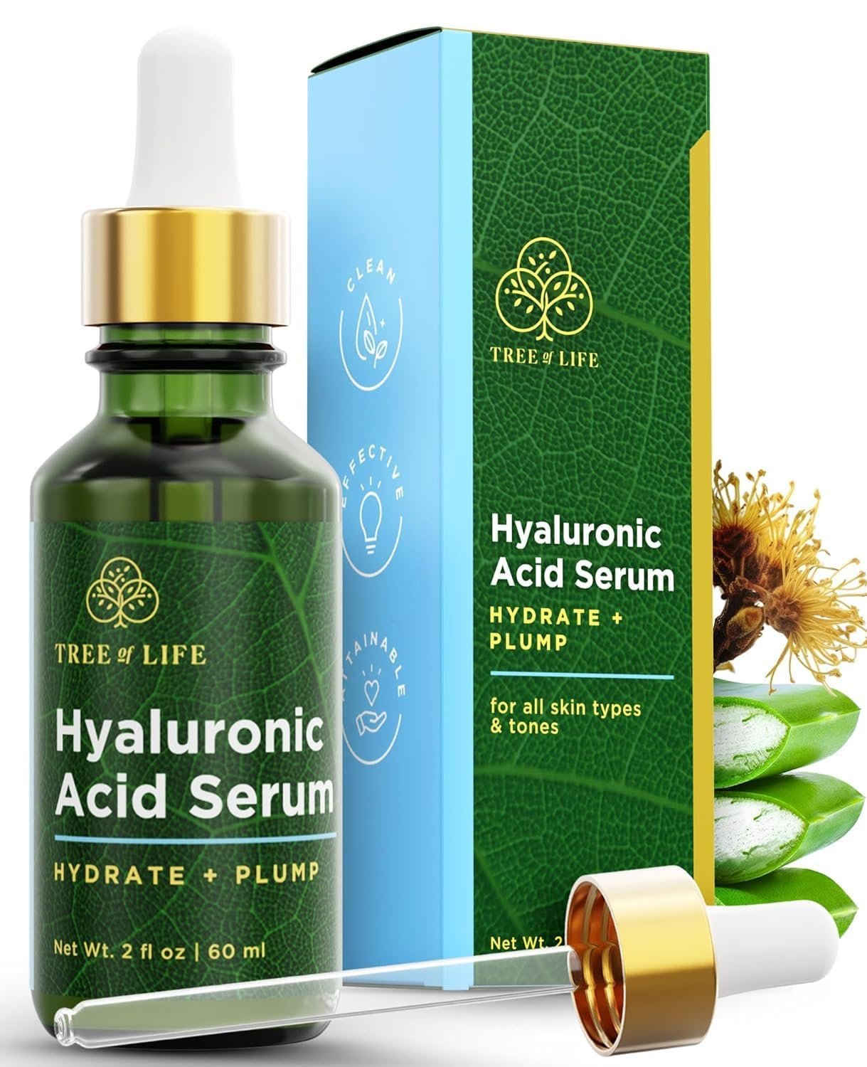 Tree of Life Hyaluronic Acid Serum for Face – Brightening and Hydrating Face Oil for Dark Spots and Fine Lines – Suitable for Sensitive Skin – Dermatologist Tested Skin Care – 2 Fl Oz