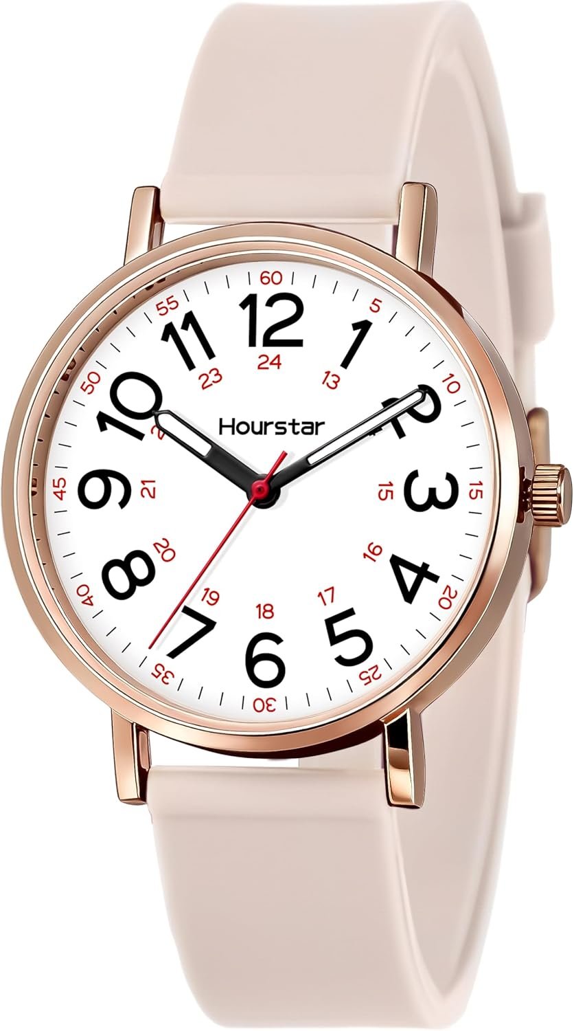 Women’s Analog Nurse Watch | Second Hand | Easy Read | Silicone | 12/24 Military Time | Silicone Rubber Band | Easy Read Dial | Casual Basic Style | Nursing and Pulse Taking | Daily Wearing