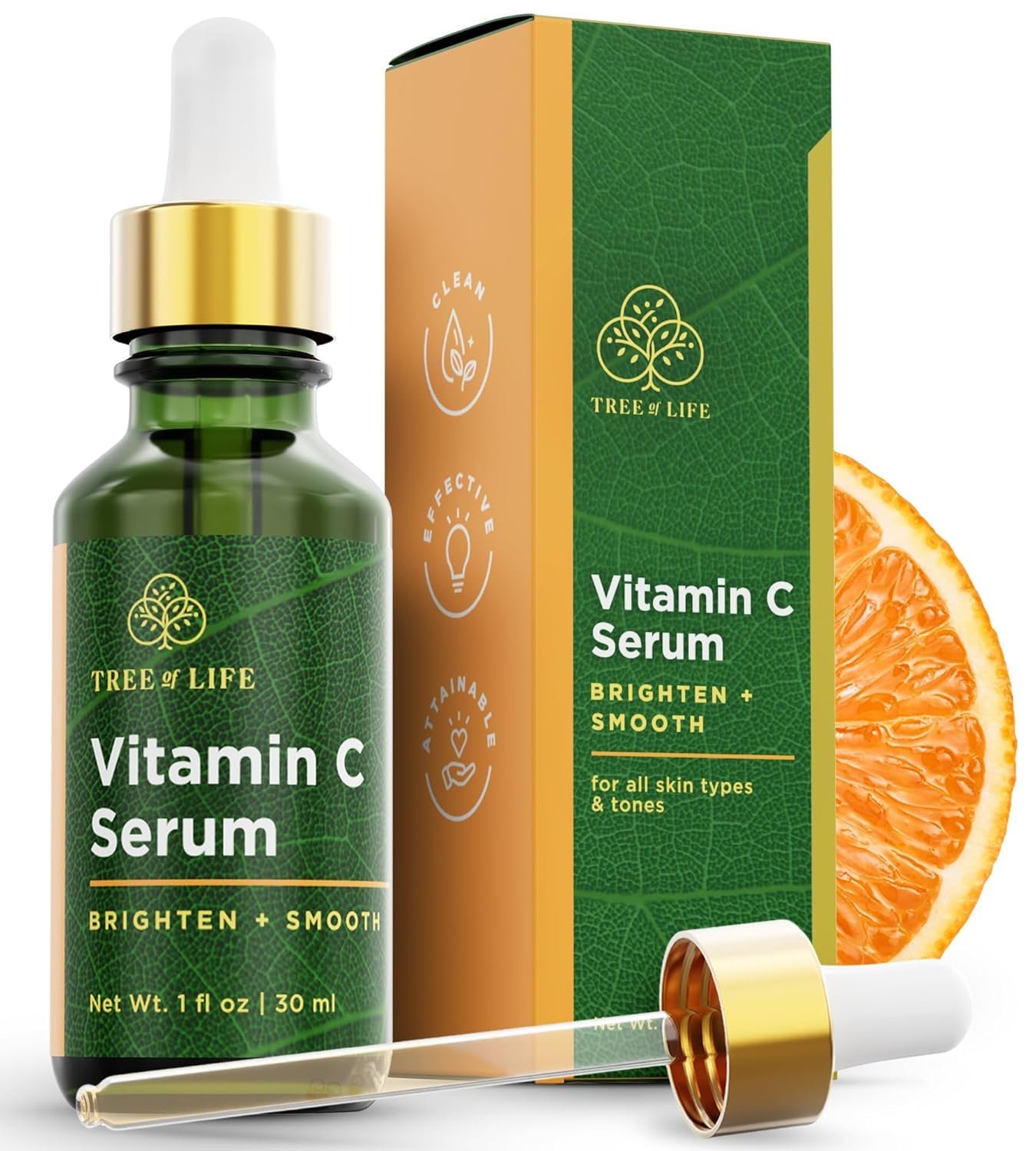Tree of Life Vitamin C Serum for Face – Brightening and Hydrating Face Oil for Dark Spots and Fine Lines – Suitable for Sensitive Skin – Dermatologist Tested Skin Care – 1 Fl Oz