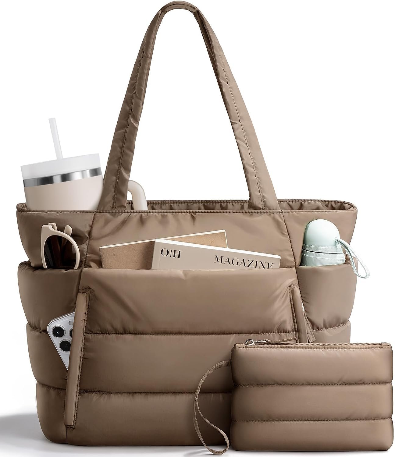 Bagstellar Puffer Tote Bag for Women, Lightweight Puffy Work Handbag Teacher Nurse Quilted Shoulder Bag for School Travel Gym | Cloud Bag w/ Zipper