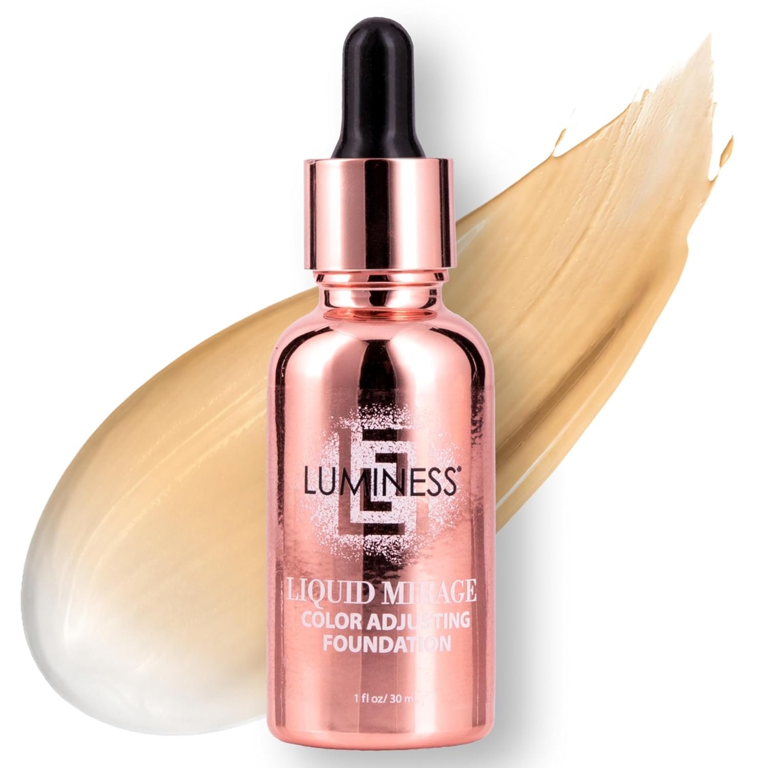 LUMINESS Liquid Mirage Color Changing Foundation for Mature Skin, Skincare-Infused Makeup with Hyaluronic Acid & Vitamin E, Hydrating Liquid Foundation & Concealer Hybrid, Hypoallergenic (Medium)