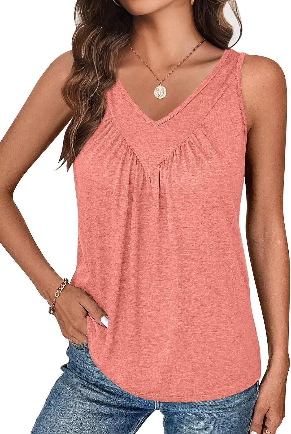 Bliwov Womens Tank Tops V Neck Ruched Cute Summer Sleeveless Shirts | Loose Fit Outfits, Basics Casual Clothes, Ladies Trendy Fashion Clothing for Beach Resort, Workout, Vacation, Travel