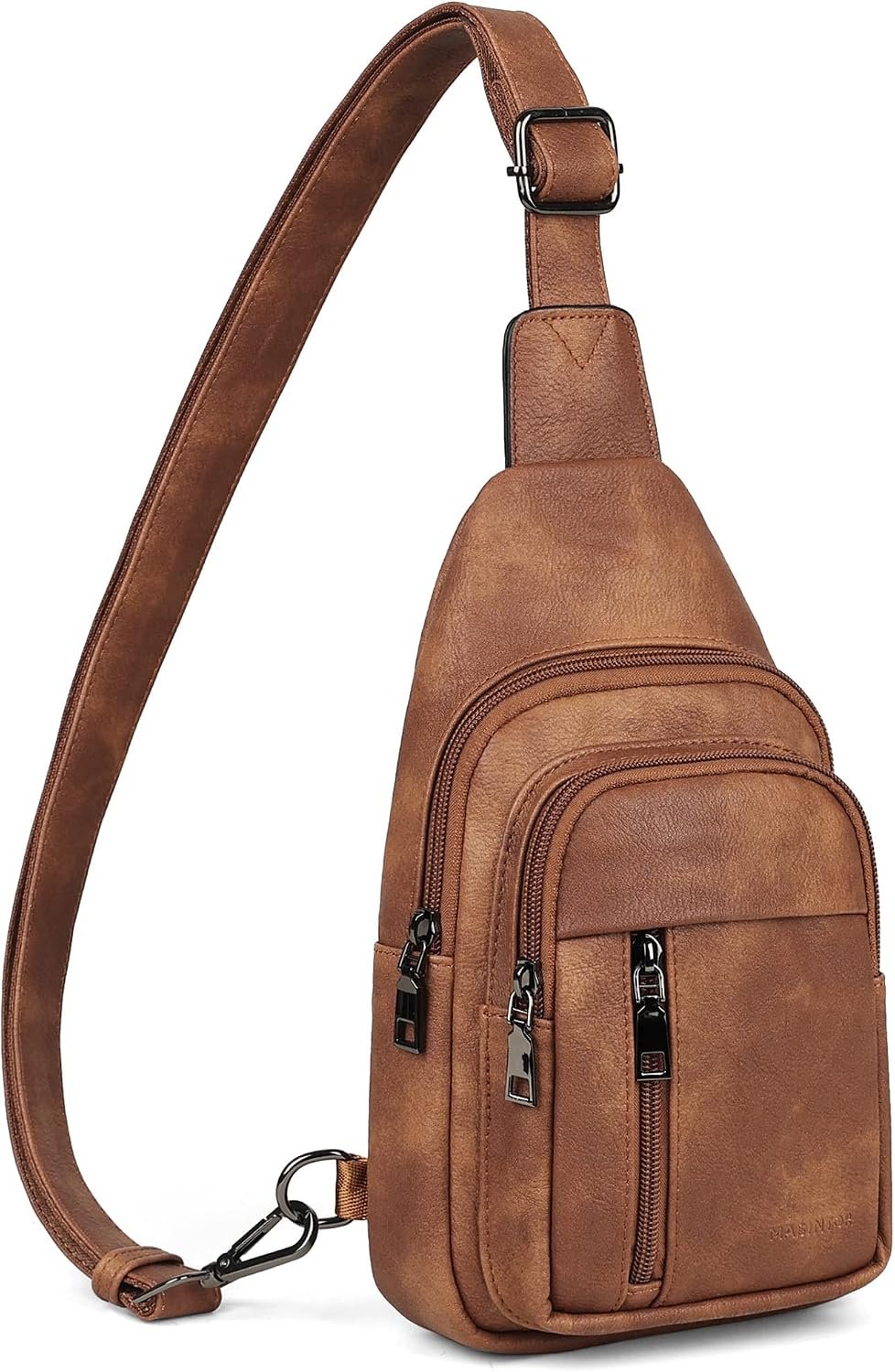 MASINTOR Sling Bag for Women, Crossbody Fanny Pack Sling Backpack, Brown | Chic Crossbody Purse, Premium Vegan Leather, Adjustable & Reversible Strap, Ideal for Travel, Work & Daily Use